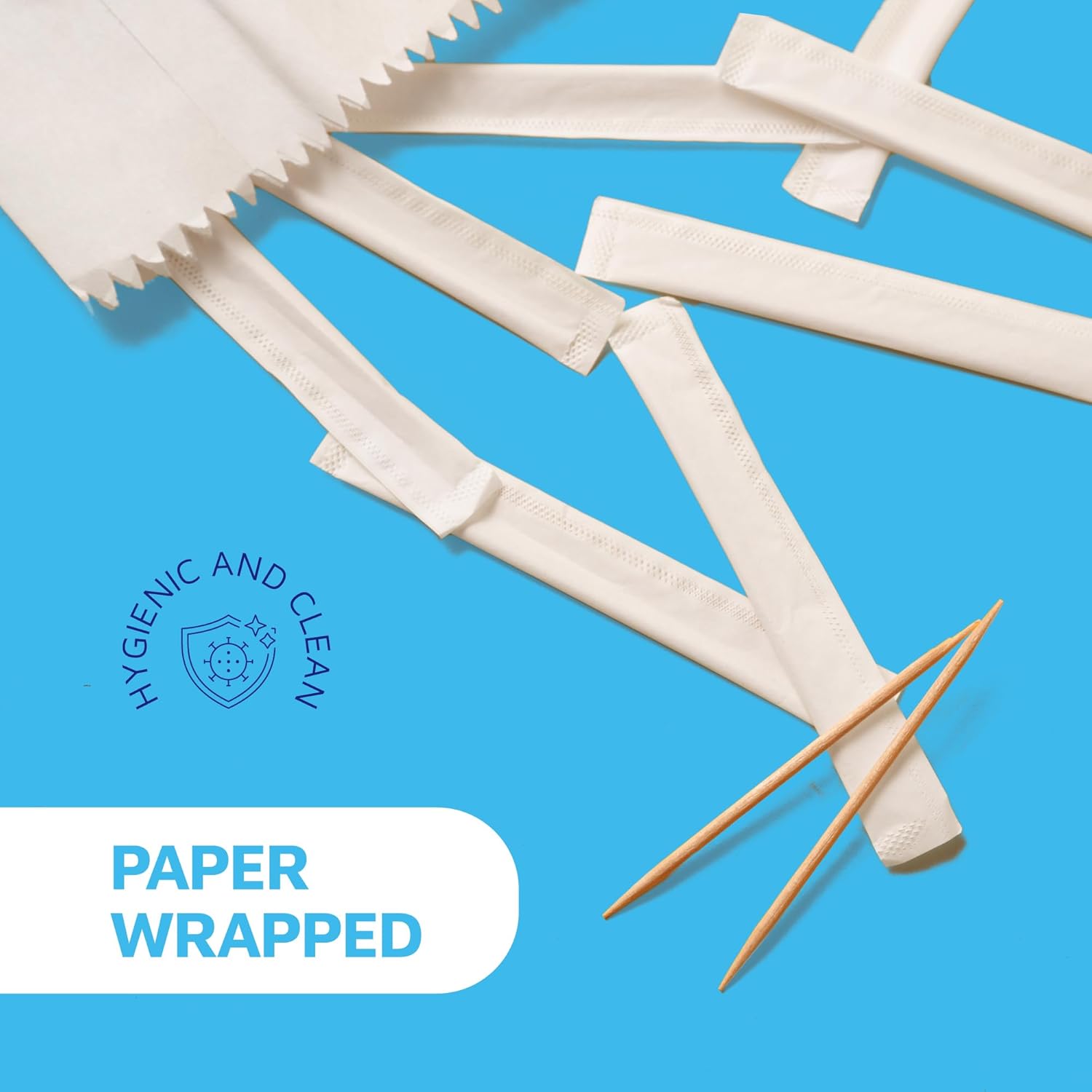 Montopack Palillos de dientes envueltos en papel individualmente, paquete ecológico a granel de 1000 palillos de frutas de madera seguros para
