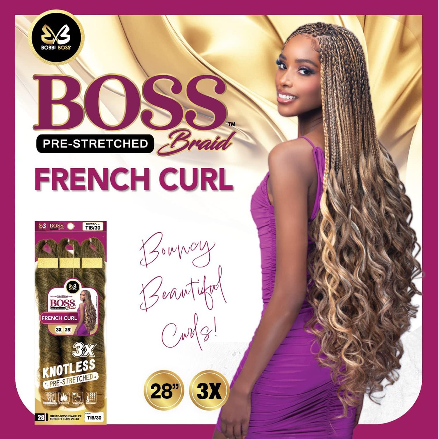 Bobbi Boss Trenzas preestiradas 3 rizos franceses de 28 pulgadas (paquete de 1, vainilla)