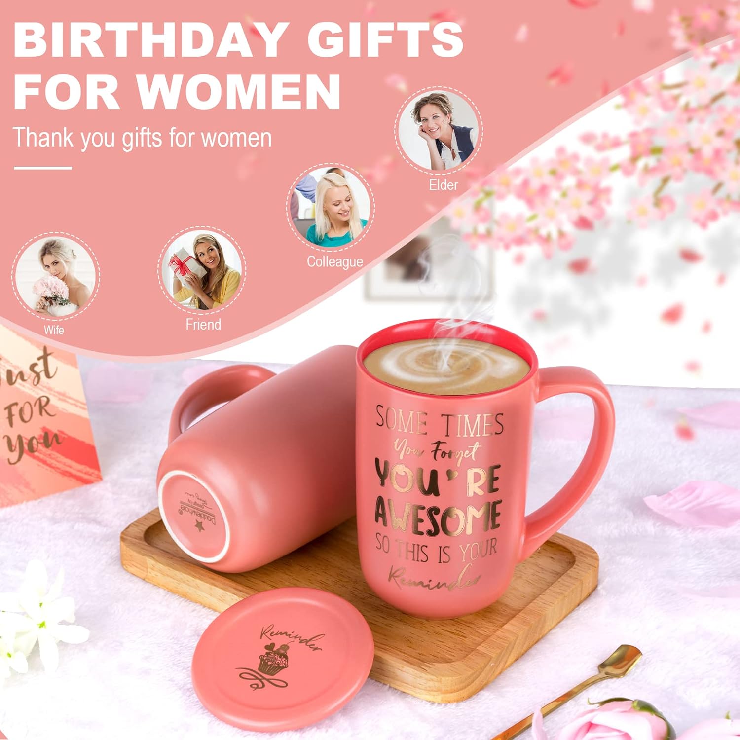 Taza de café rosa grande de 18 onzas con texto en inglés “Sometimes You Forget You’re Awesome (Sometimes You Forget You’re Awome), regalo inspirador