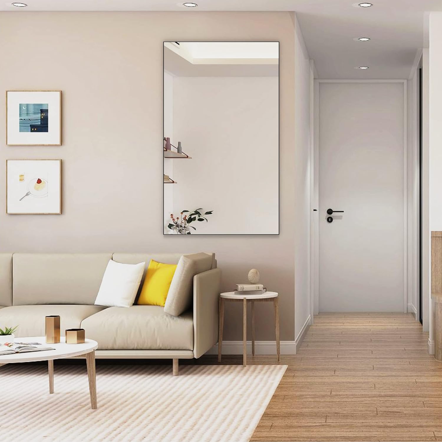 BEAUTME Espejo de pared grande de 60 x 36 pulgadas, espejo de baño, espejo de tocador con marco de metal, se puede utilizar para decoración del