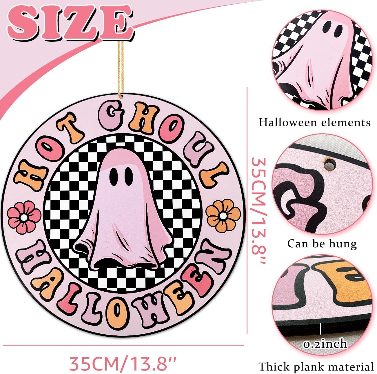 Letrero colgante de puerta de Halloween, diseño de fantasma de Halloween, diseño retro de fantasma, para decoración del hogar, fiesta, al aire libre