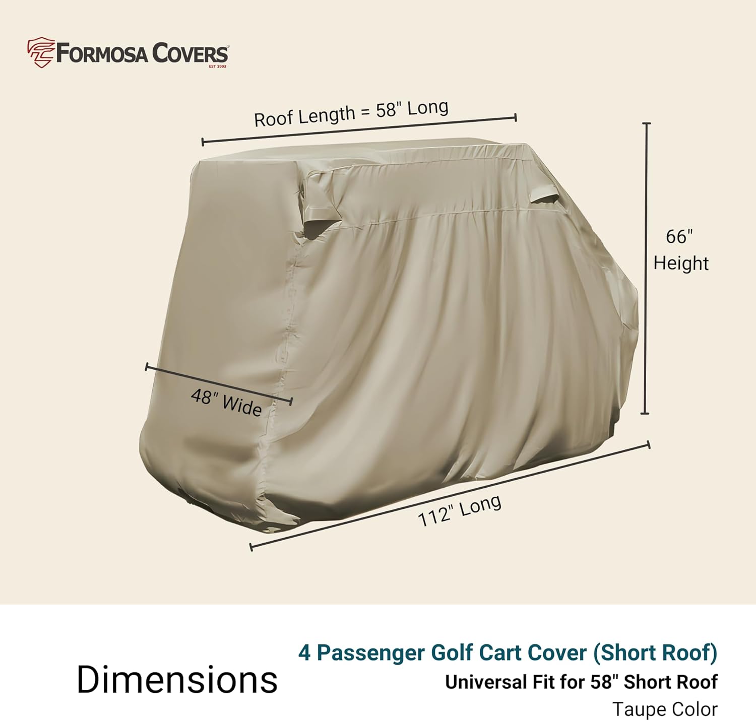 Funda de almacenamiento para carrito de golf EZGo, para coche Club de 4 plazas con techo de 2 plazas de hasta 58 pulgadas de largo (gris o marrón)