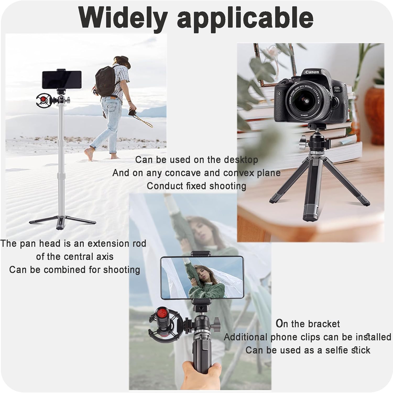 FitStill Mini trípode para cámara selfie stick con doble zapata fría 360 cabeza de bola, trípode de mesa extensible para DJI Go Pro Hero 1211109876