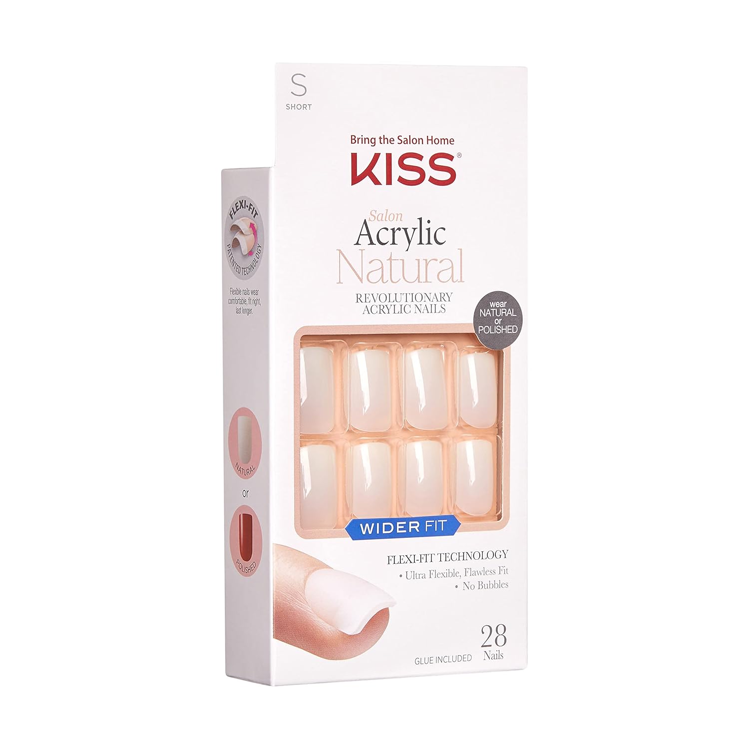 KISS Uñas postizas naturales de salón de acrílico de ajuste más amplio, ‘raras’, 28 uñas postizas con infusión de acrílico, sin burbujas, flexibles,