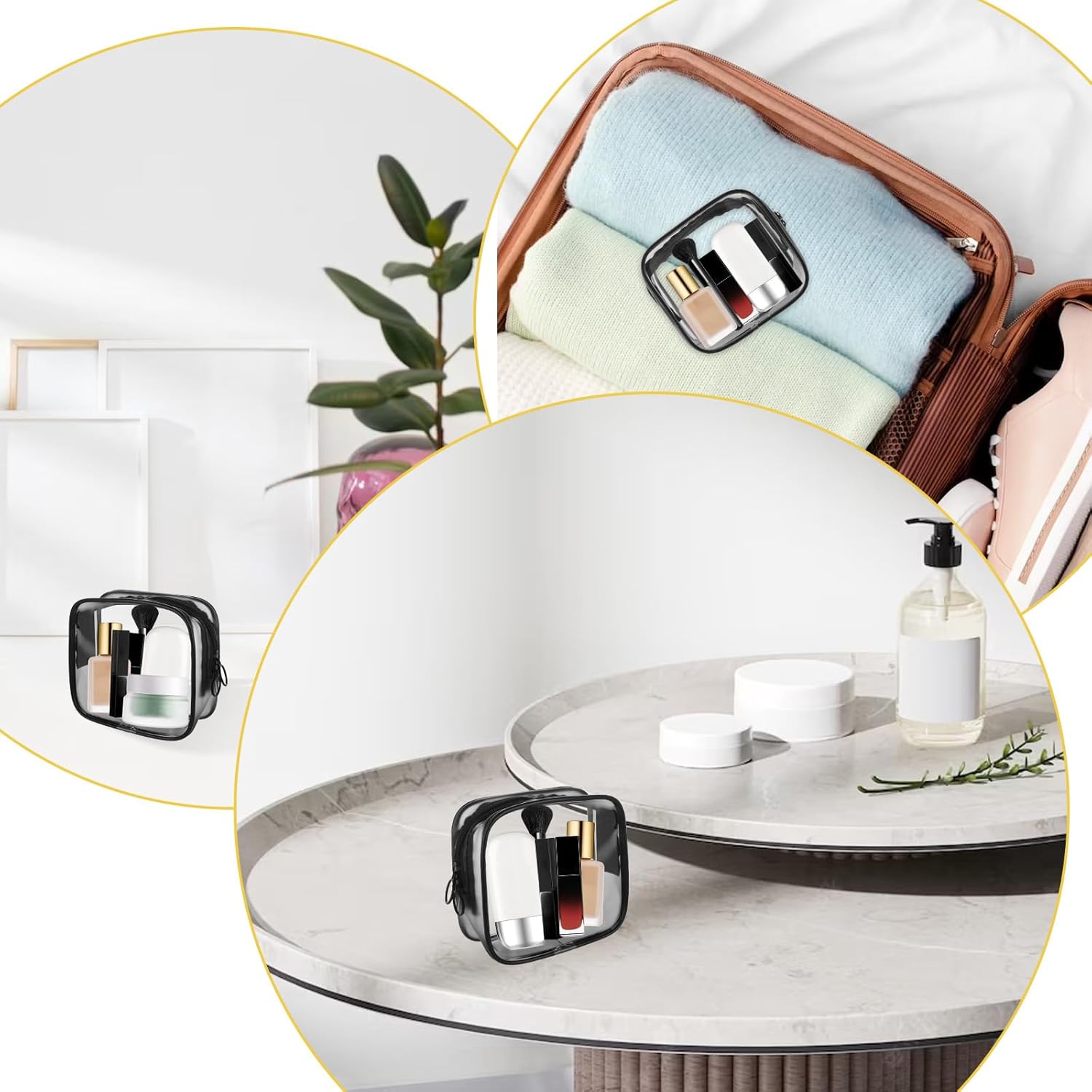 DIVINA VITAE Paquete de 2 pequeñas bolsas de maquillaje transparentes con cremallera, bolsa de aseo aprobada por la TSA, bolsa de cosméticos de
