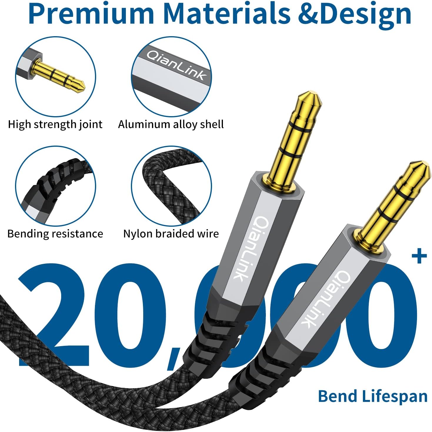 Paquete de 2 cables auxiliares (3.3 pies3.3 ft, sonido de alta fidelidad), cable auxiliar TRS de audio auxiliar TRS de nailon trenzado compatible