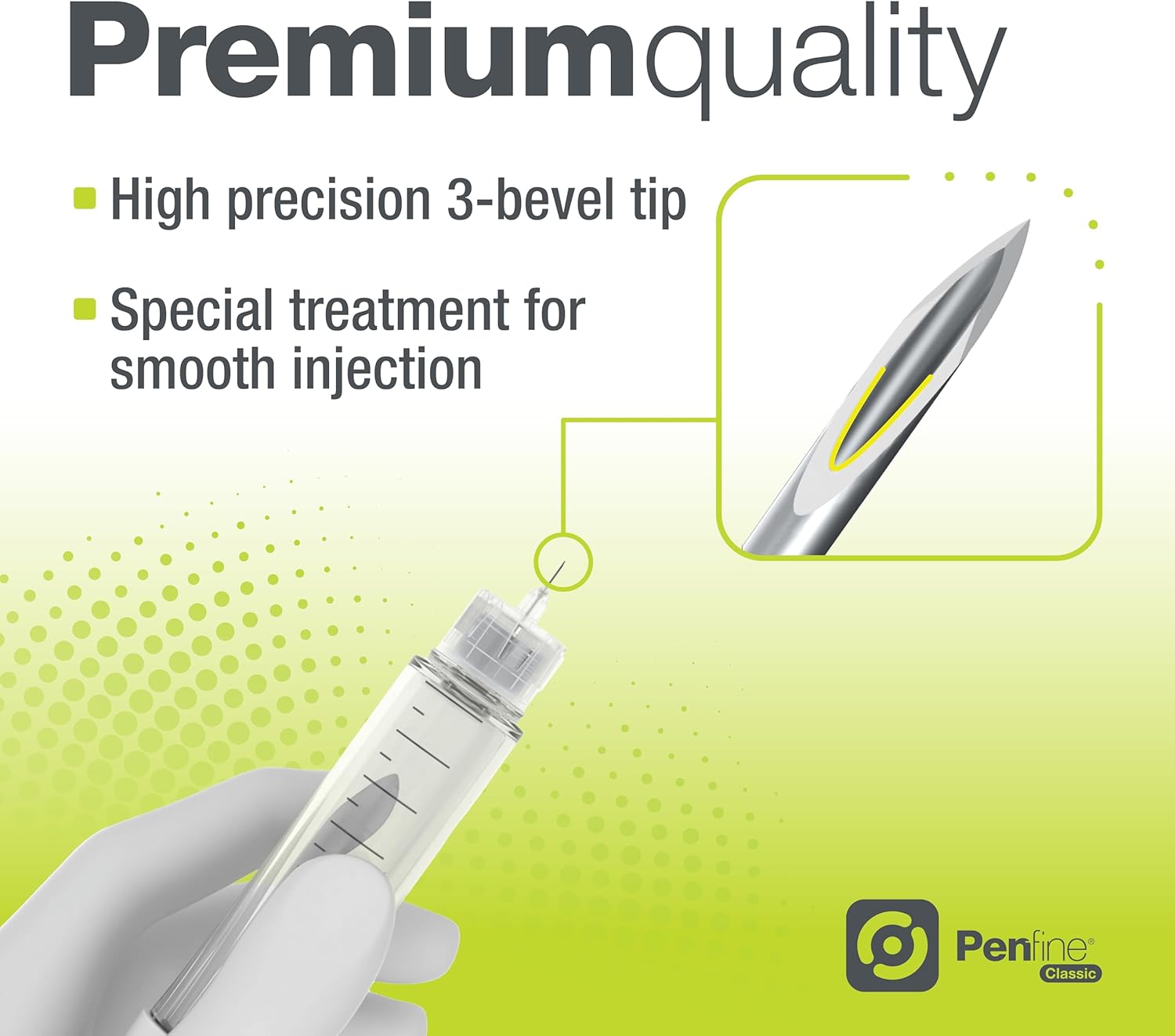 Penfine Aguja clásica para bolígrafo, 32G x 0.157 in, 100ct, fabricación suiza, ajuste universal