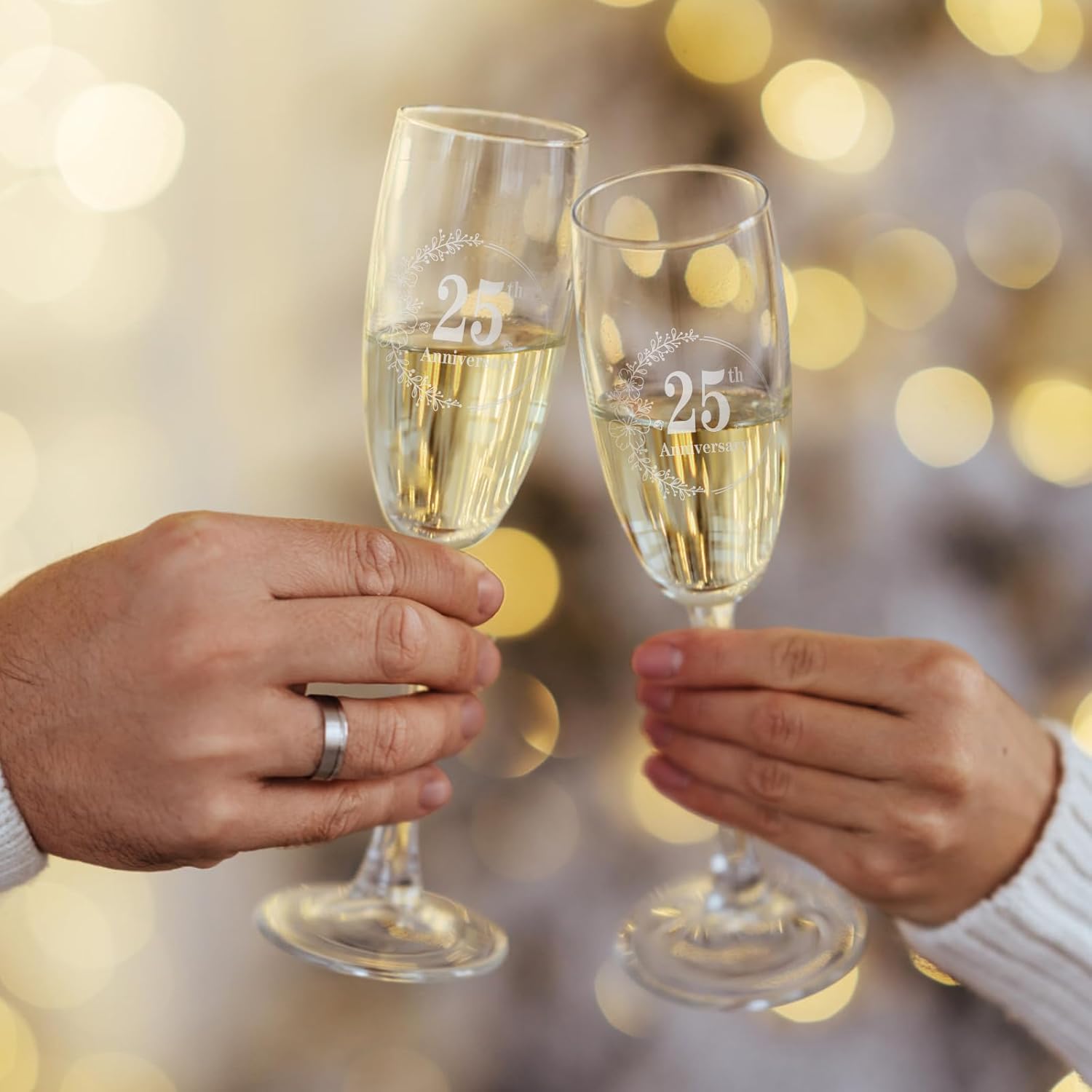 Copas de champán de 25 aniversario, regalos para parejas para aniversario, juego de 2 copas de champán de aniversario, regalos de boda, regalos para