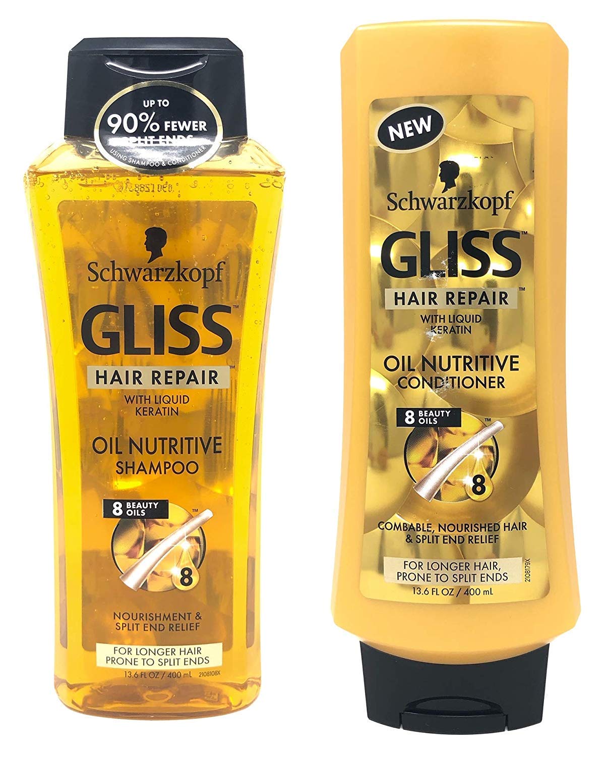 Gliss Reparación del cabello – Aceite nutritivo para cabello propenso a puntas abiertas – Set de champú y acondicionador – Peso neto 13.6 fl oz