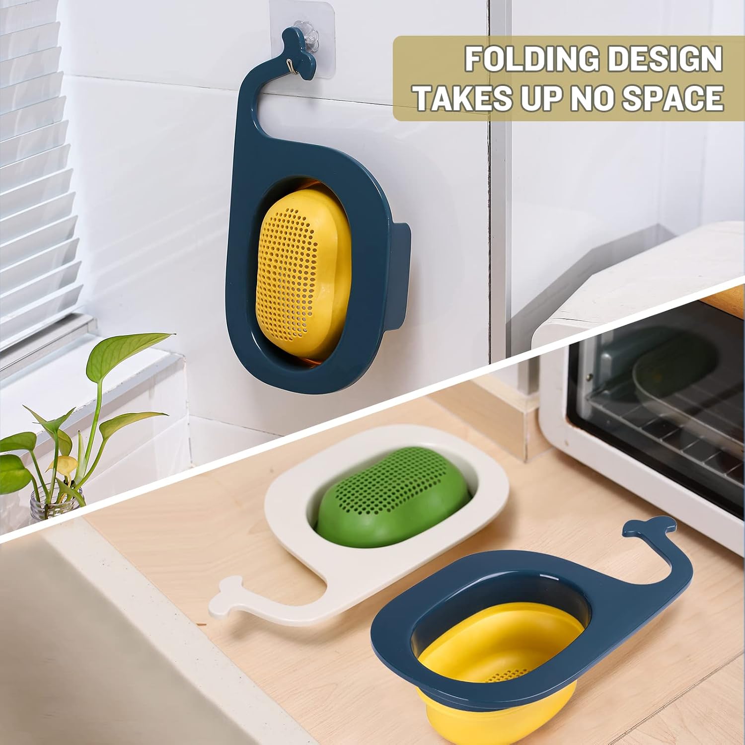 Cesta de drenaje para fregadero de cocina, colador de malla plegable multifuncional en forma de ballena, colador de esquina para fregadero para