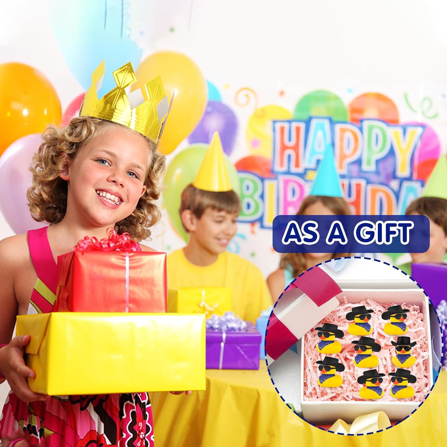 Juego de 16 mini pato de goma vaquero con sombrero de vaquero, bufanda y gafas de sol, mini patitos amarillos, juguete para fiesta de baño, mini