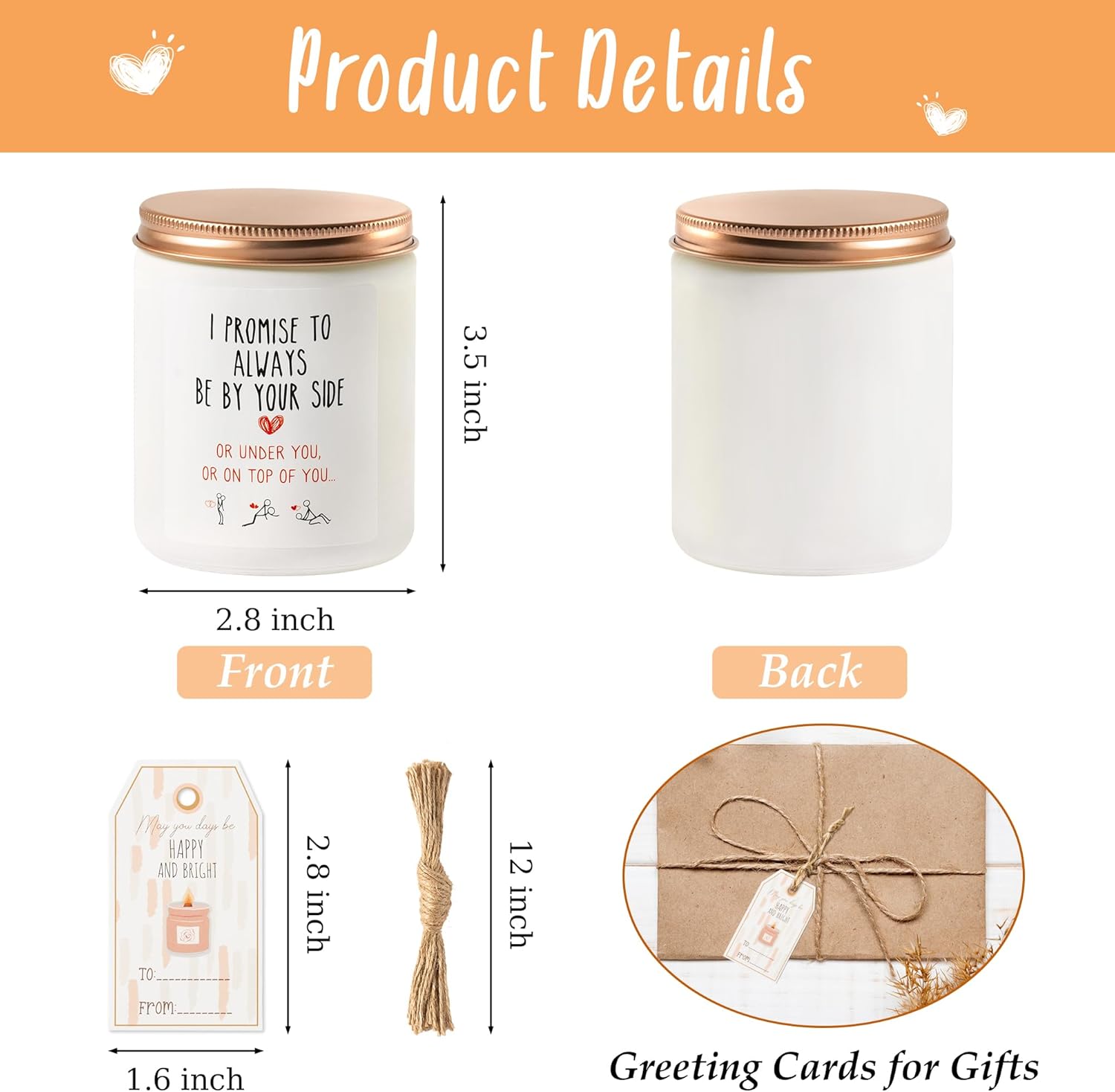 GROBRO7 Vela en tarro de regalo para novio, marido, mujer, I Promise to Always Be by Your Side or Under You or On Top – Velas perfumadas de cera de