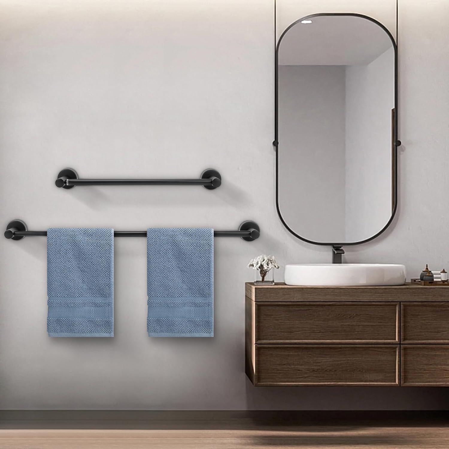 NearMoon Toallero de baño, accesorios de baño, toallero grueso de acero inoxidable para baño, toallero montado en la pared (paquete de 2, negro
