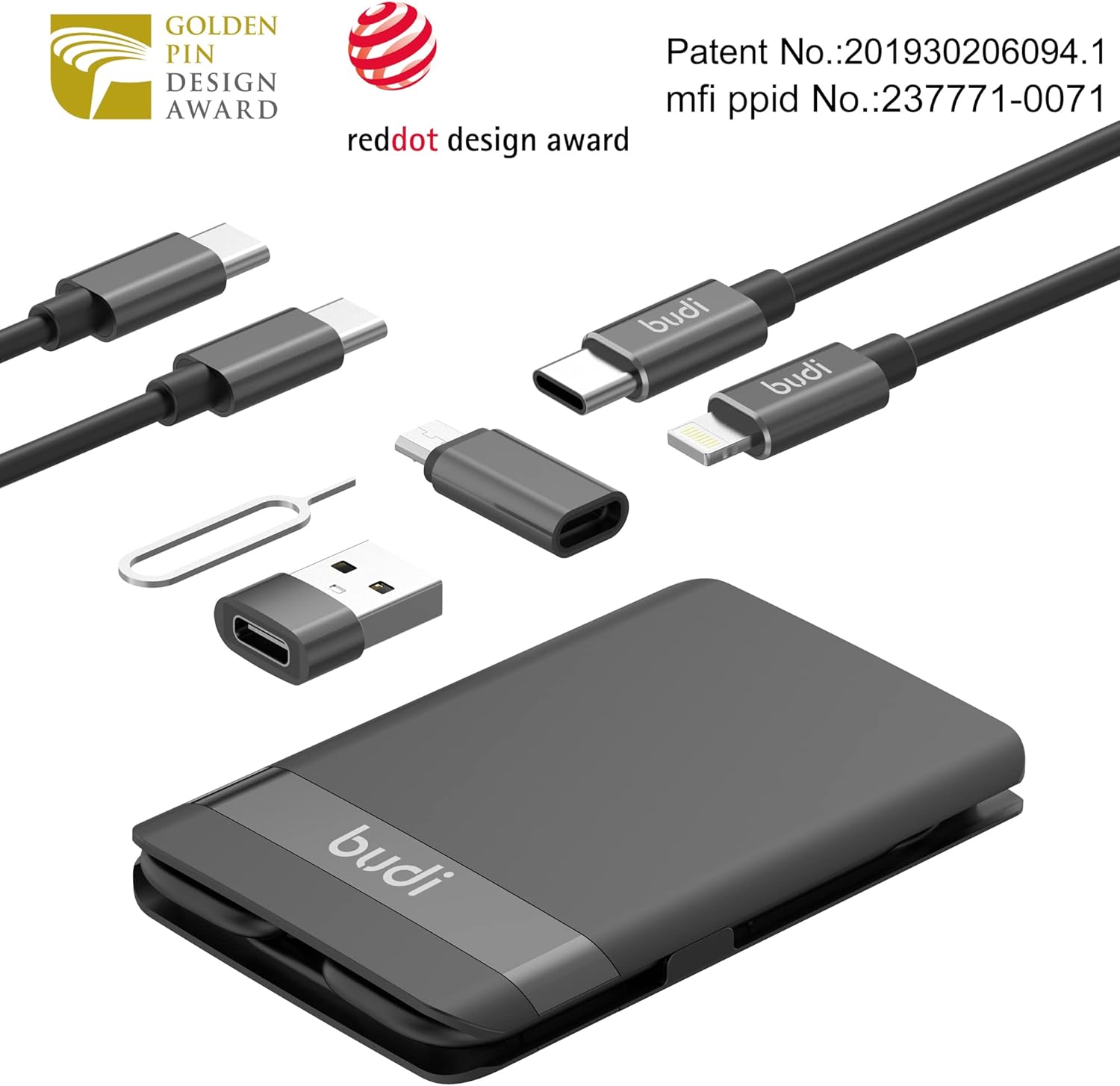 BUDI Cable USB tipo C certificado MFi y 3 tipos de adaptadores USB, juego de combinación de adaptador USB, convertidor de cable, caja de