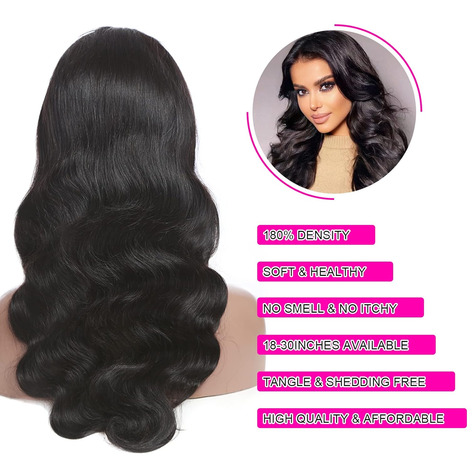 Aicrelery Peluca de encaje frontal ondulado negro natural de 13 x 4, cabello virgen brasileño 100% sin procesar, prearrancado con abuelitos,