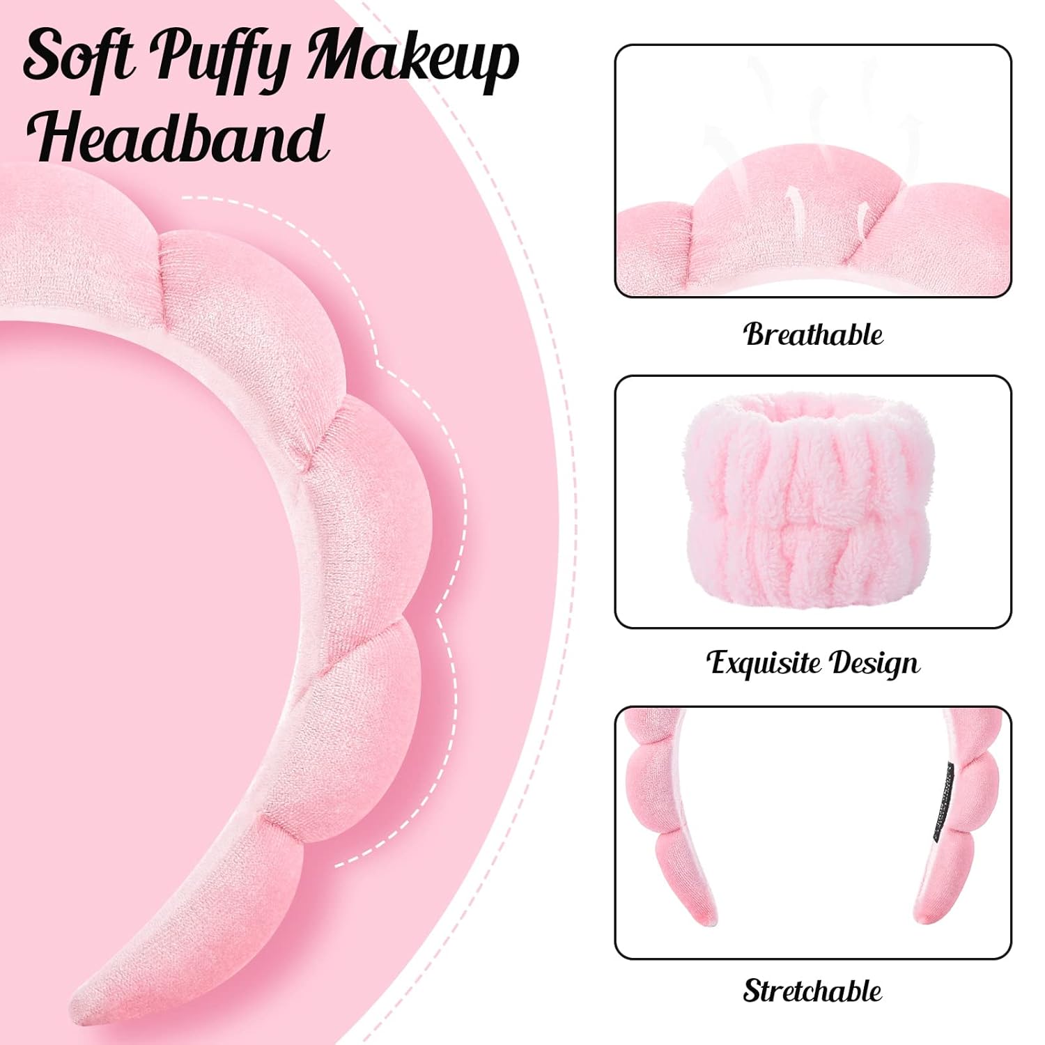 Diadema de esponja para spa, muñequera, bandas elásticas para lavado de cara, banda grande para el cabello de spa, toalla de lavado, muñequeras para