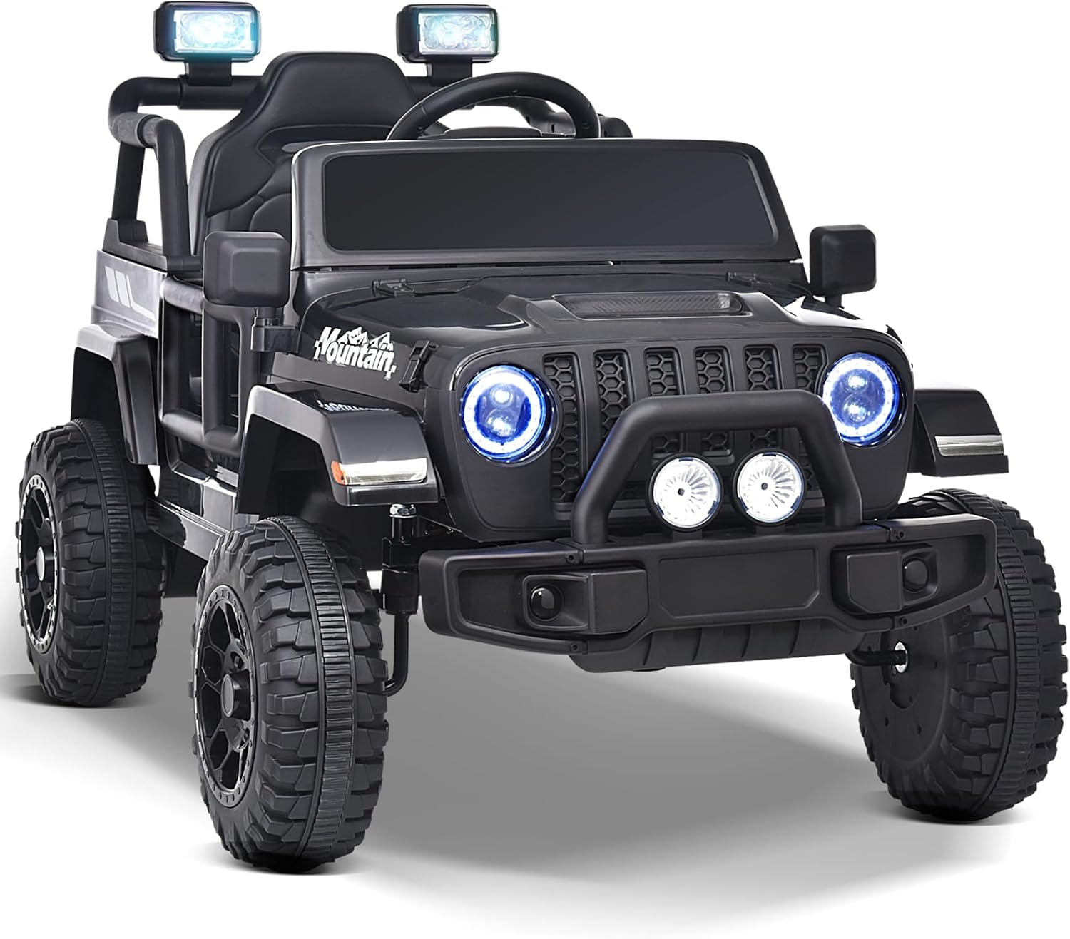 Joywhale Vehículo eléctrico motorizado para niños de 12 V, con control remoto, suspensión de 4 ruedas, luces LED, música y FM, cinturón de