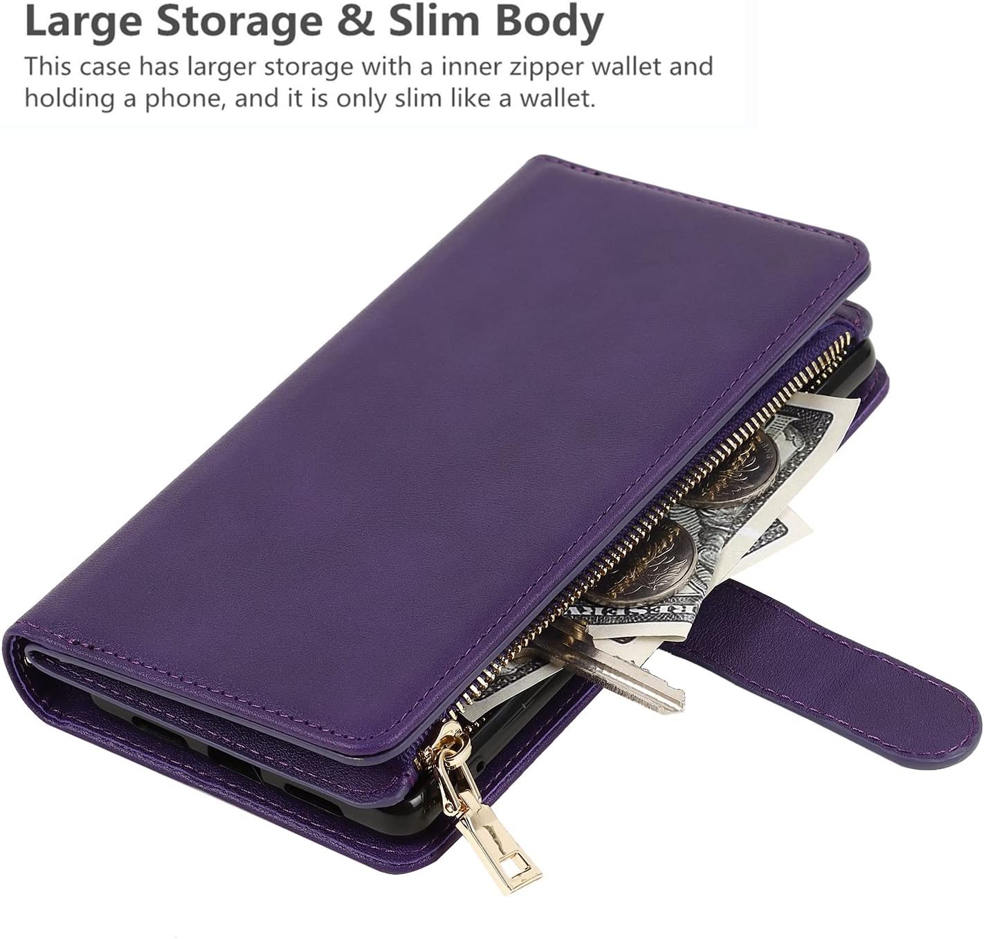 iCoverCase Funda tipo cartera para Google Pixel 6a con soporte para tarjetas, función atril, funda de piel sintética con cordón ajustable para