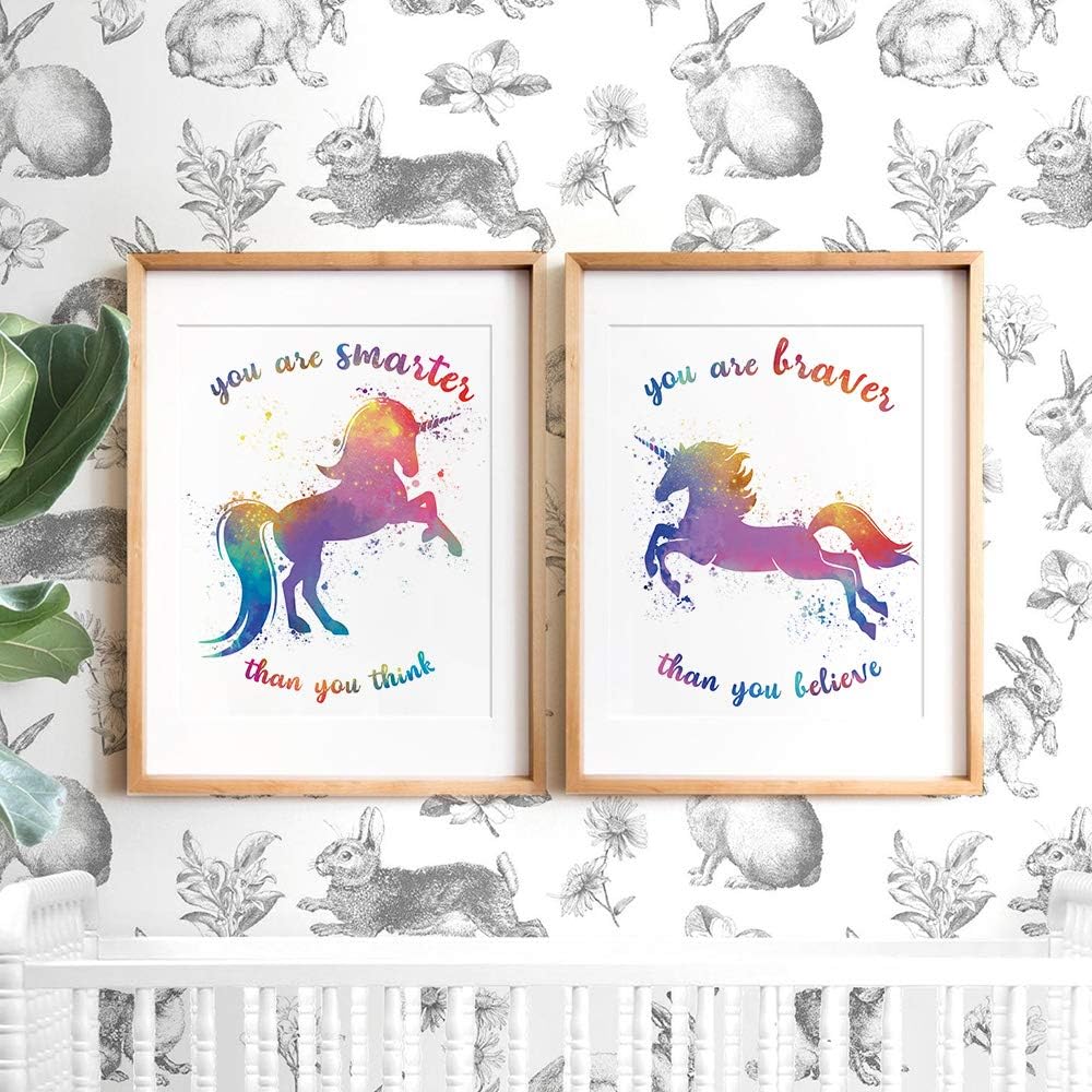 CHIEN-CHI LILI SUUURA-OO – Juego de 4 impresiones artísticas de acuarela con palabras inspiradoras de unicornio (8 x 10 pulgadas), póster de