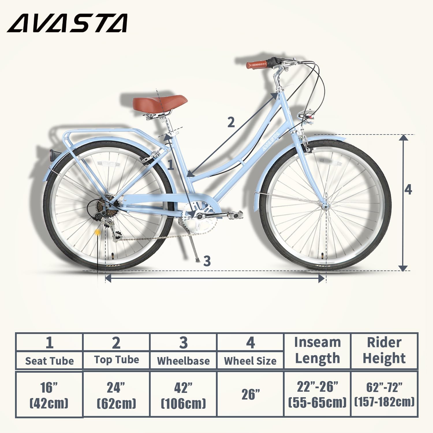 AVASTA Bicicleta híbrida para mujer, ligera, de 26 pulgadas, para ciudad, cómoda, para mujer, 6 velocidades, varios colores