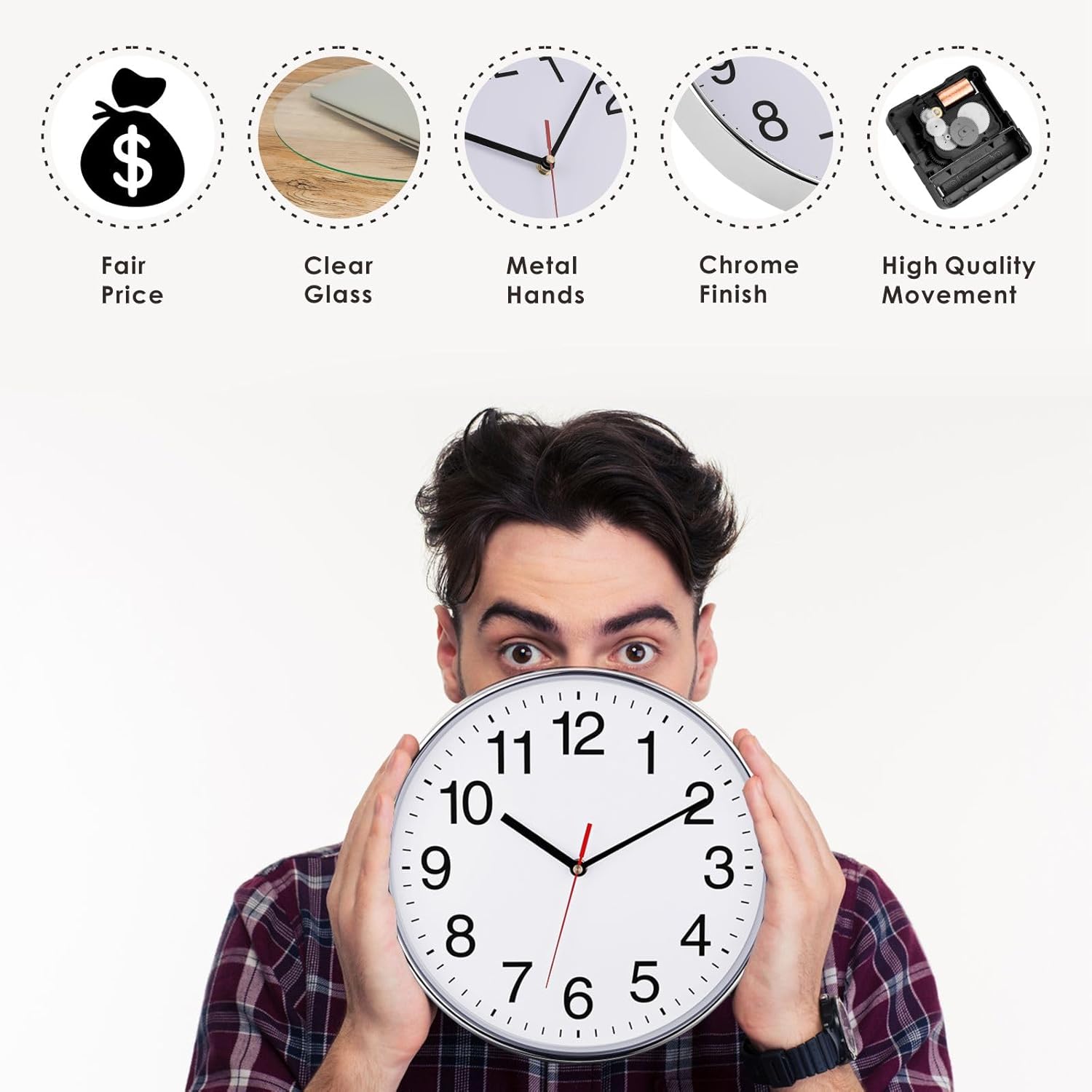 Plumeet Reloj de pared silencioso  Reloj de pared negro de cuarzo sin tictac de 10 pulgadas  Reloj de pared de diseño simple para decoración de sala