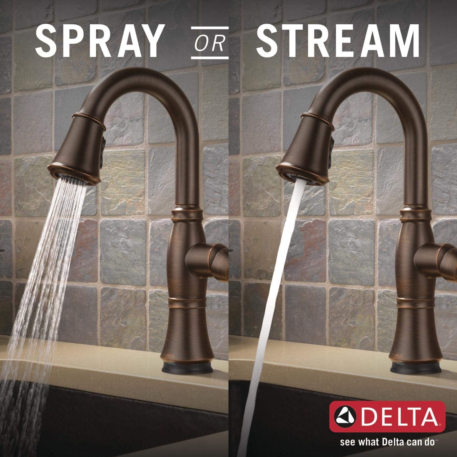 Delta Faucet Cassidy – Grifo de barra de bronce aceitado, grifo de fregadero de barra de un solo agujero, grifos de barra húmeda con rociador
