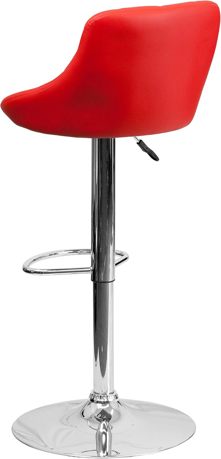 Flash Furniture CH-82028A-BK-GG asiento de vinilo negro de diseño contemporáneo, banqueta alta ajustable con base cromada, Cromo Vinilo, Rojo