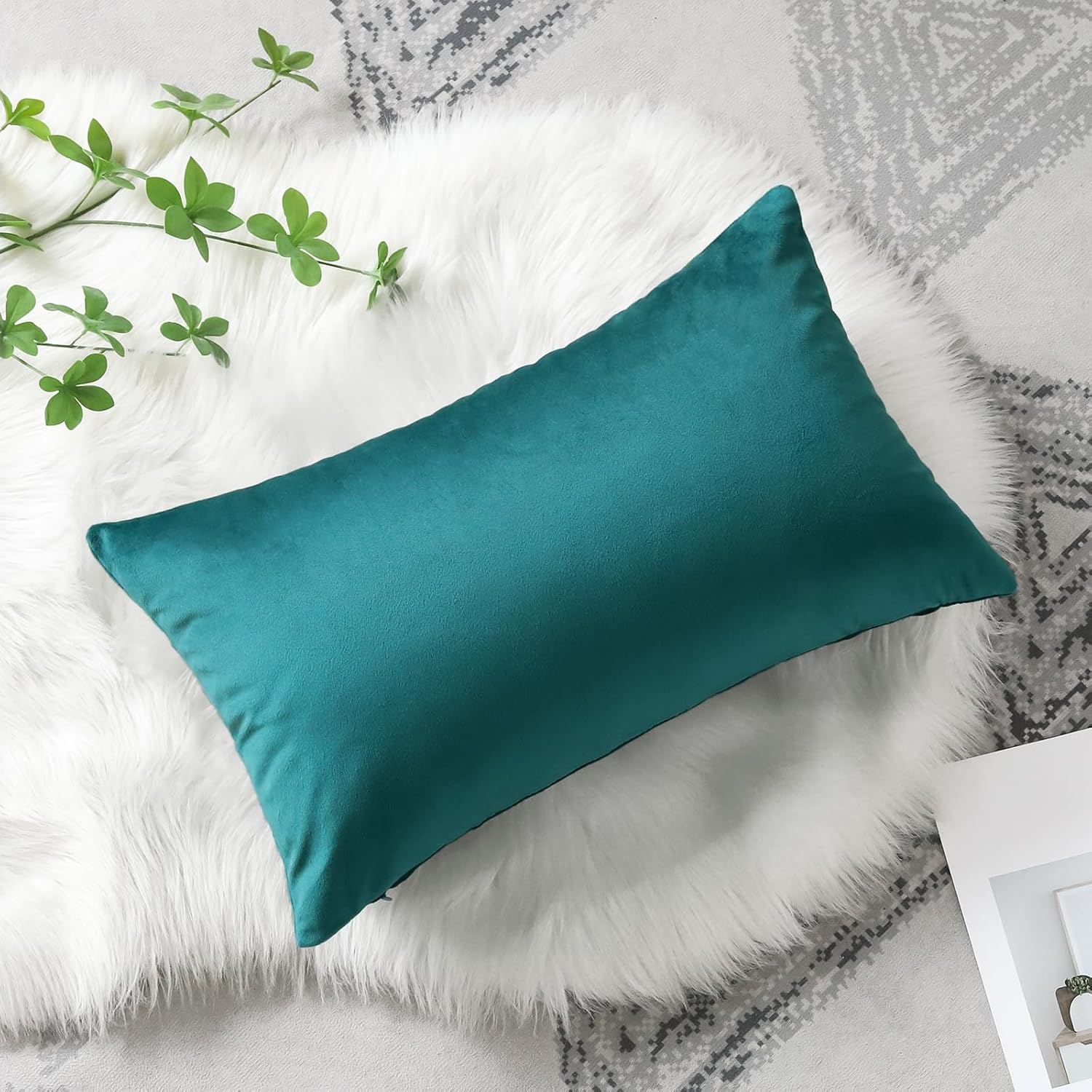 Artscope Fundas de almohada de terciopelo de lujo, fundas de almohada rectangulares decorativas, fundas de cojín suaves y sólidas para sofá,
