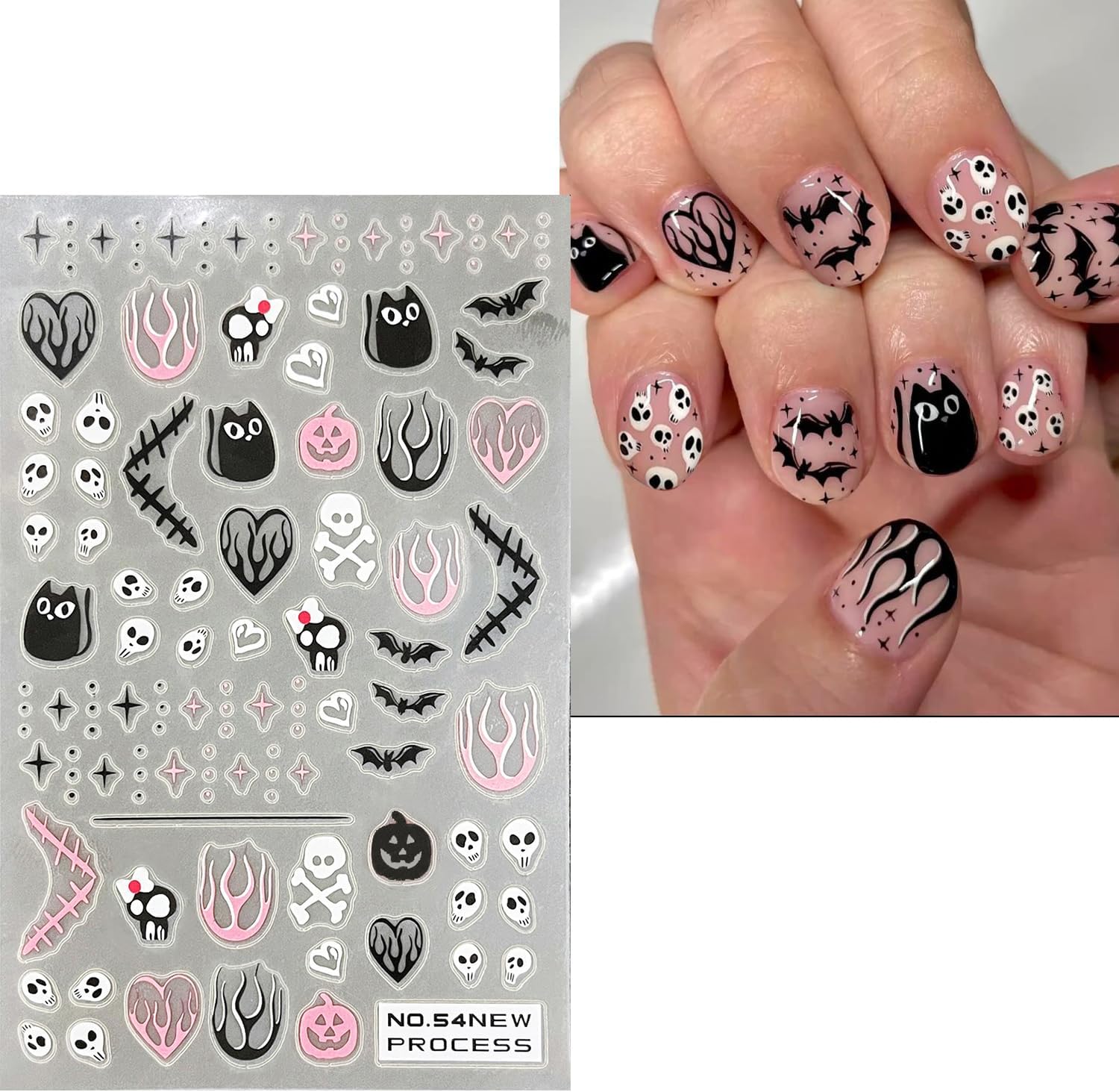 6 hojas de calcomanías de arte de uñas de Halloween, lindos dibujos animados, fantasma, calabaza, calcomanías de uñas autoadhesivas en 3D, máscara