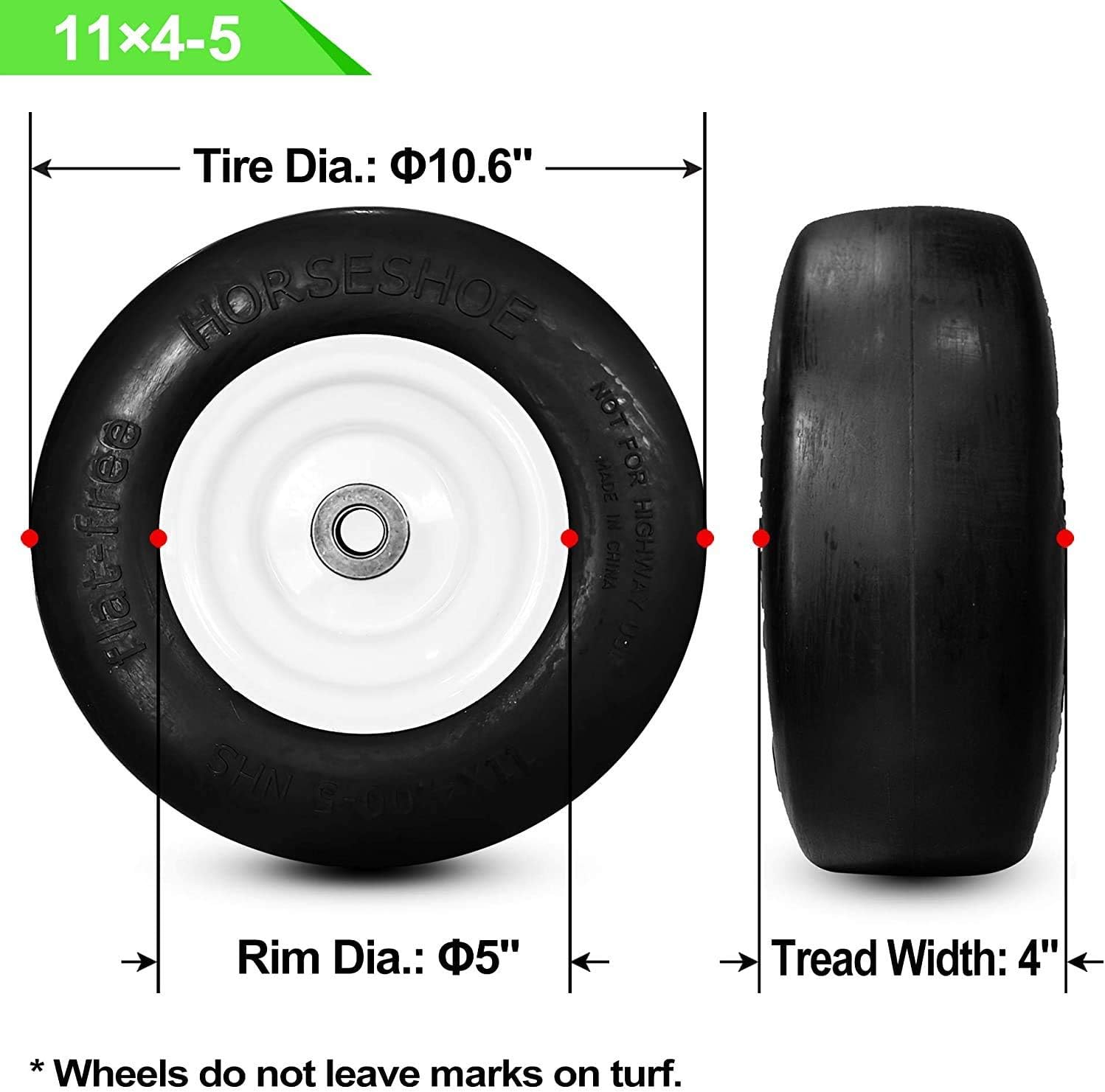 N12 2 nuevos neumáticos HORSESHOE 11×4.00-5 lisos sin plano con borde de acero para cortacésped de giro cero Gardon Tractor – cubo 3-5 pulgadas con