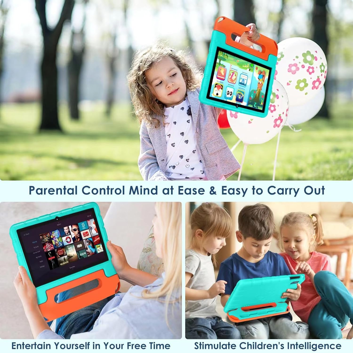 Tableta para niños Android 13 de 10 pulgadas para niños con funda a prueba de golpes, 12 GB+128 GB, octa-Core, pantalla táctil HD 1280 X 800,