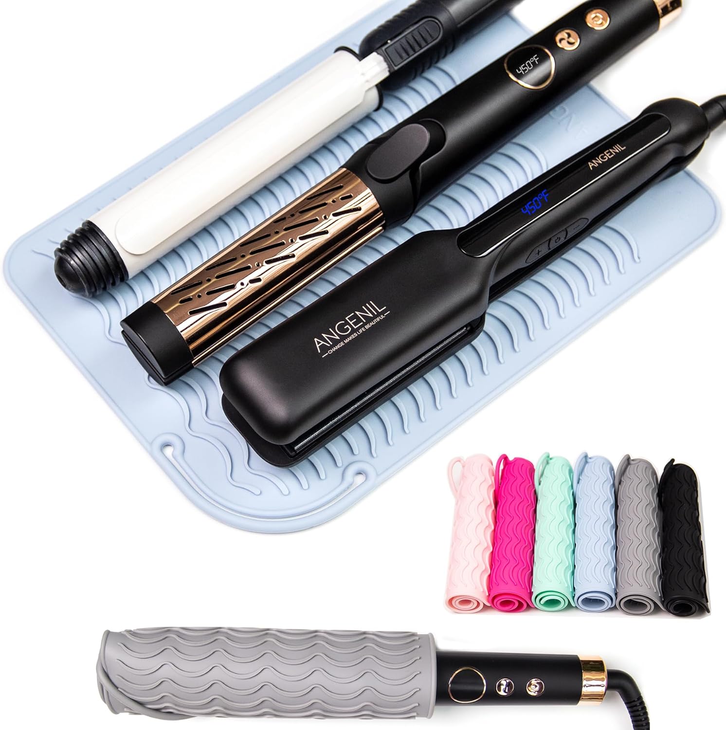 ANGENIL Almohadilla de calor grande, rizador, resistente al calor, para herramientas para el cabello, funda para alisar el pelo, uso para