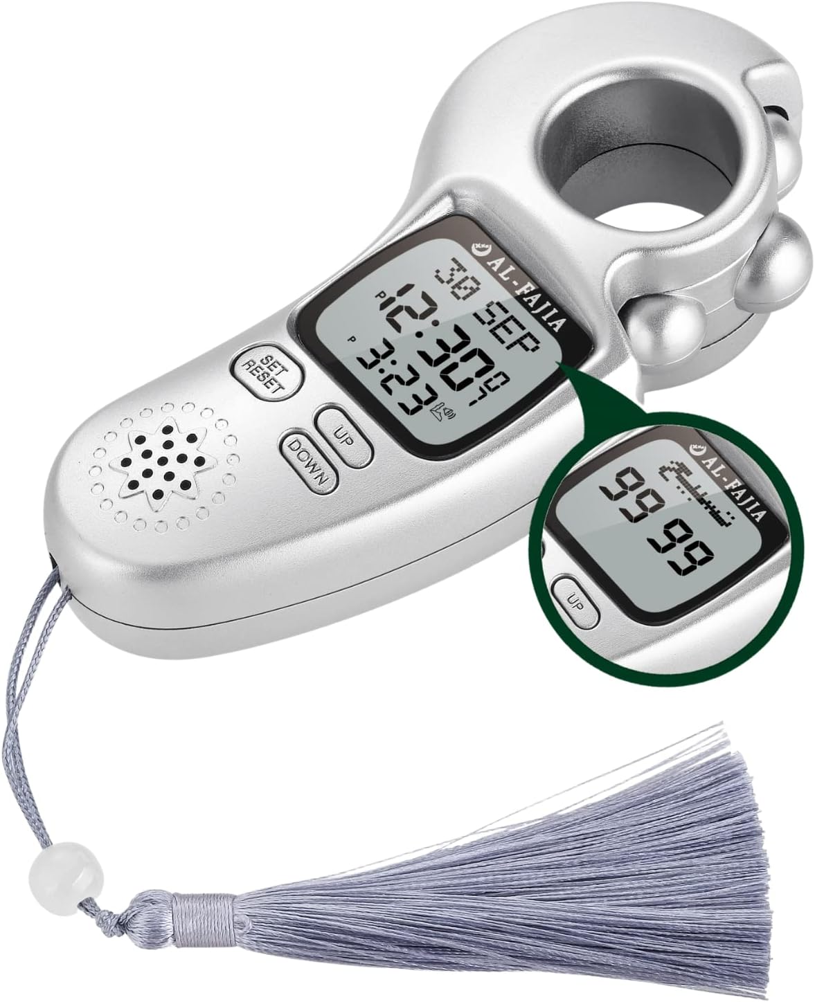 AL-FAJIA Contador digital Tasbih digital con recordatorio de sonido islámico y recordatorio, reloj Azan completo para Estados Unidos y en todo el