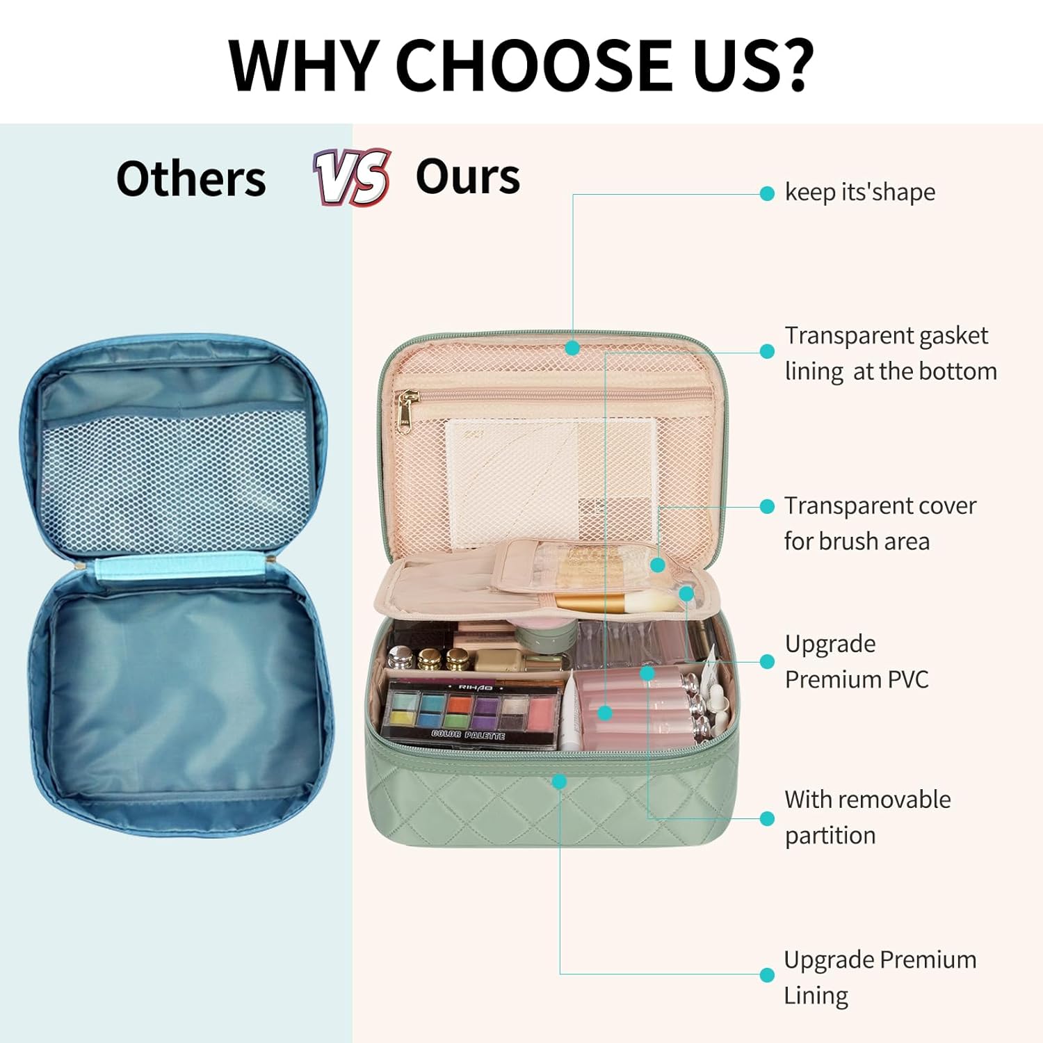 Bolsa de maquillaje, bolsa de maquillaje potable, bonita bolsa organizadora de maquillaje para artículos de tocador y cosméticos, accesorios con