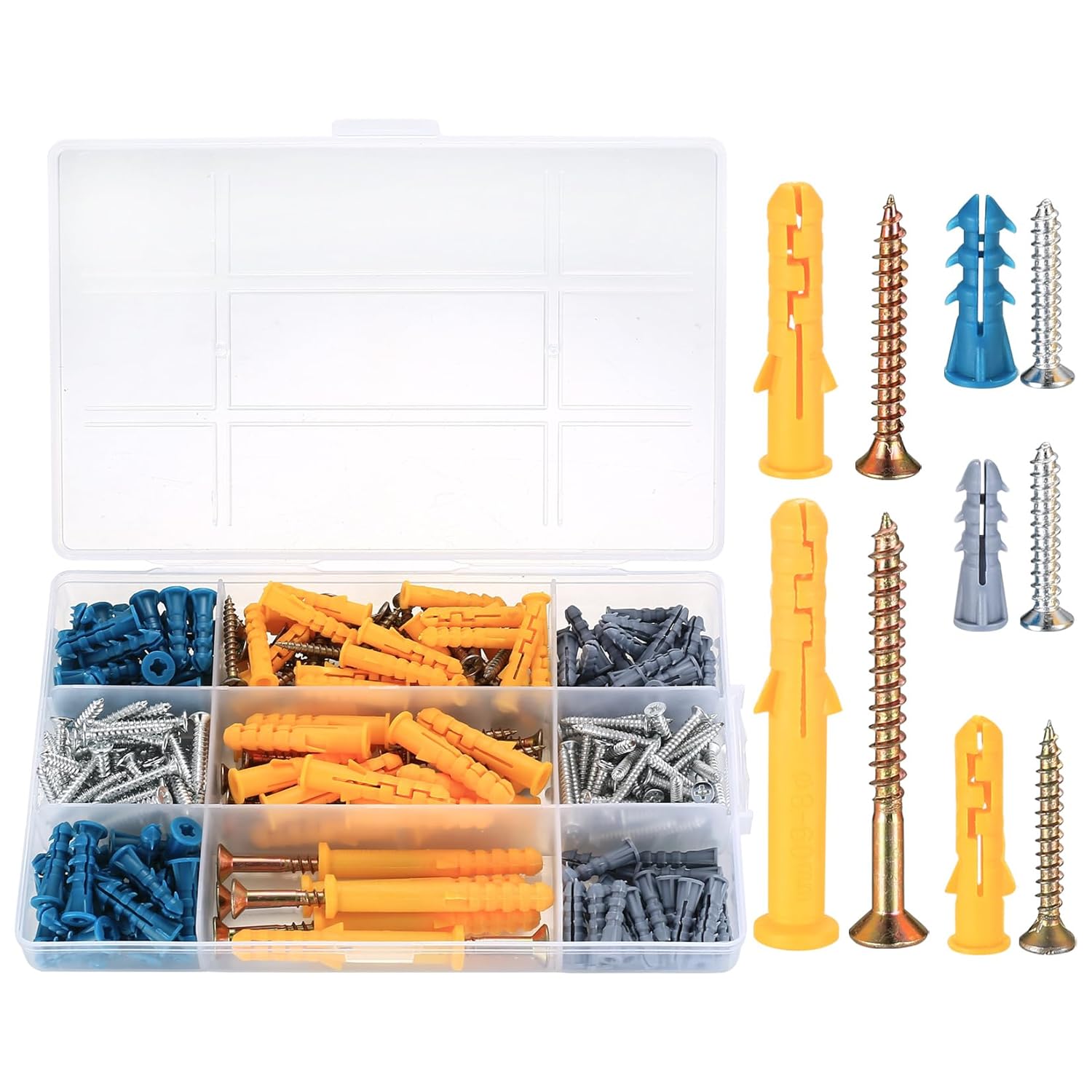 Kit de anclajes y tornillos para paneles de yeso, kit de 240 anclajes y tornillos de pared secos, anclajes de pared tipo pez de plástico y tornillos