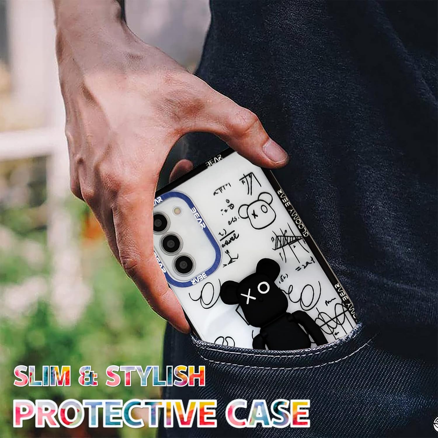 DOWINTIGER Funda compatible con Samsung Galaxy A03S A02S  Cool Designer 3D Bear con diseño de soporte para niños y hombres, moda urbana, suave,