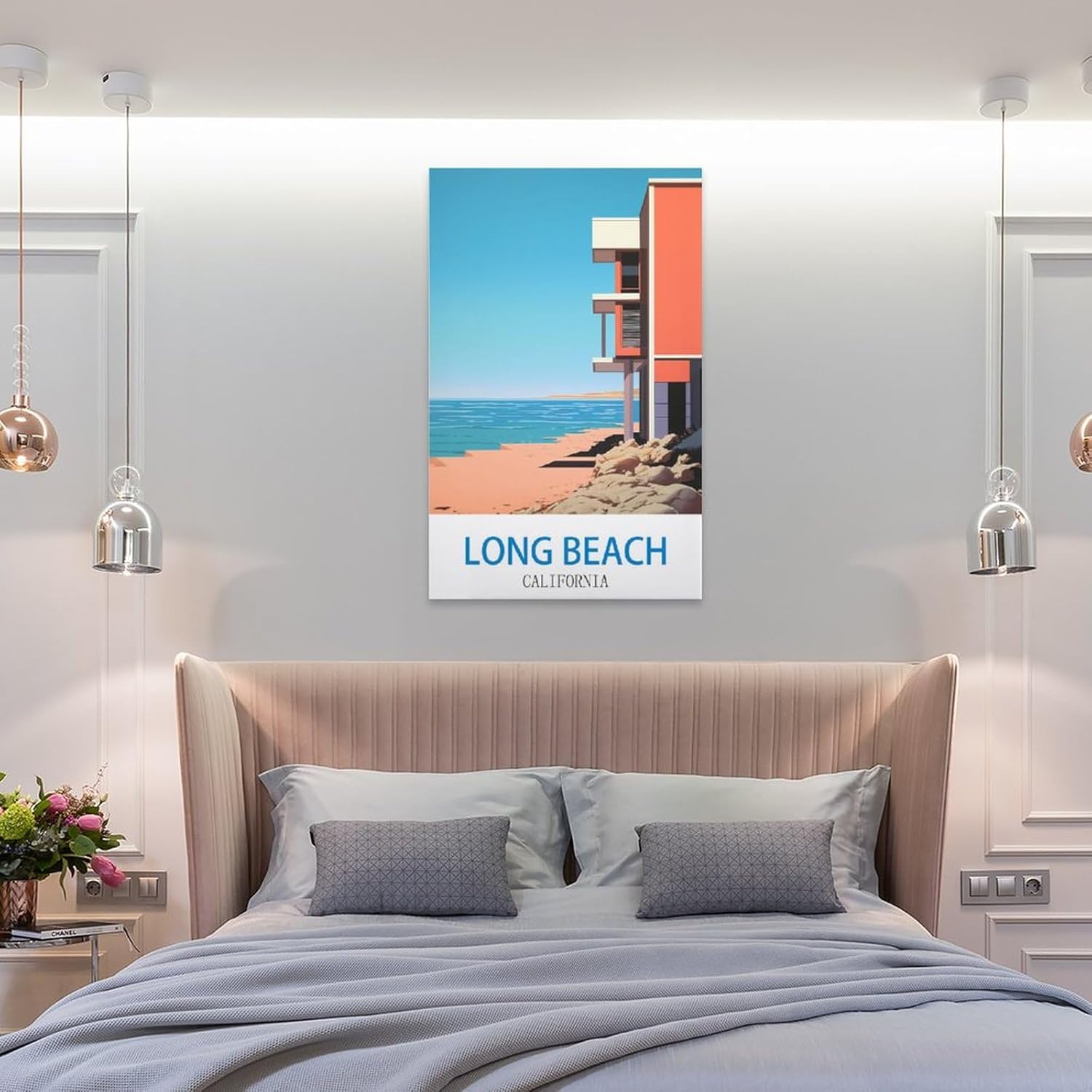 Long Beach California – Pósteres de viaje vintage de hotel de 12 x 18 pulgadas (11.8 x 17.7 in) para pared, pintura en lienzo para sala de estar,