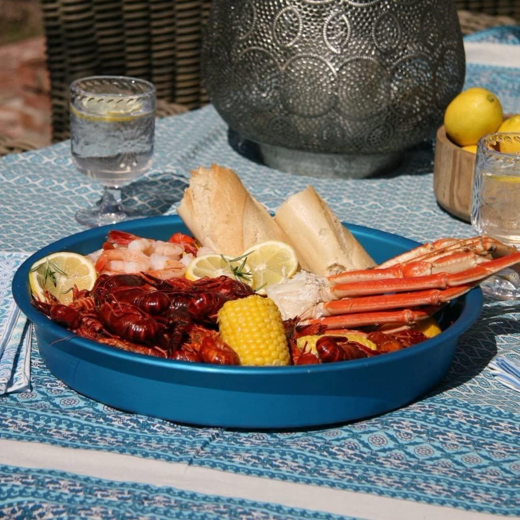Bayou Classic 1020 – Bandeja de servir de aluminio anodizado azul de 14 pulgadas, juego de 4 piezas, perfecto para cangrejos y mariscos, hervidores,