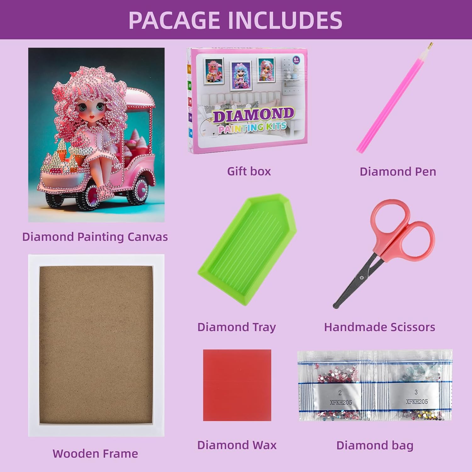 PracticeJQDEN Kits de pintura de diamantes 5D, artes y manualidades para niños, kits de pintura de gemas por números con marco, manualidades y