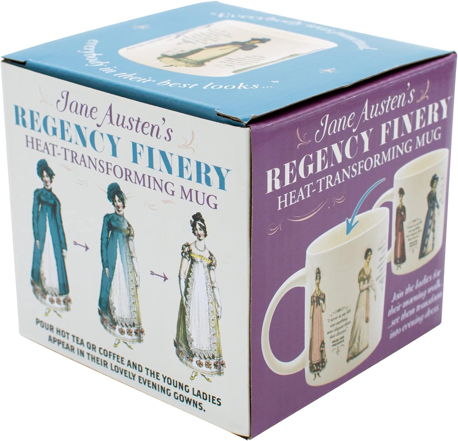 The Unemployed Philosophers Guild Jane Austen Finery – Taza que cambia de color, transforma el calor, vestidos de noche reveladores, viene en caja