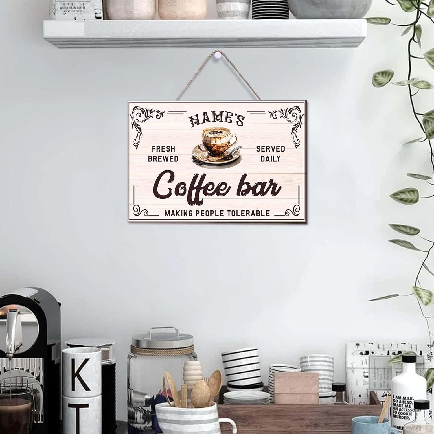 Artsy Woodsy Letrero personalizado de madera para barra de café (no tallada o neón), placa de pared para decoración de cocina, regalos
