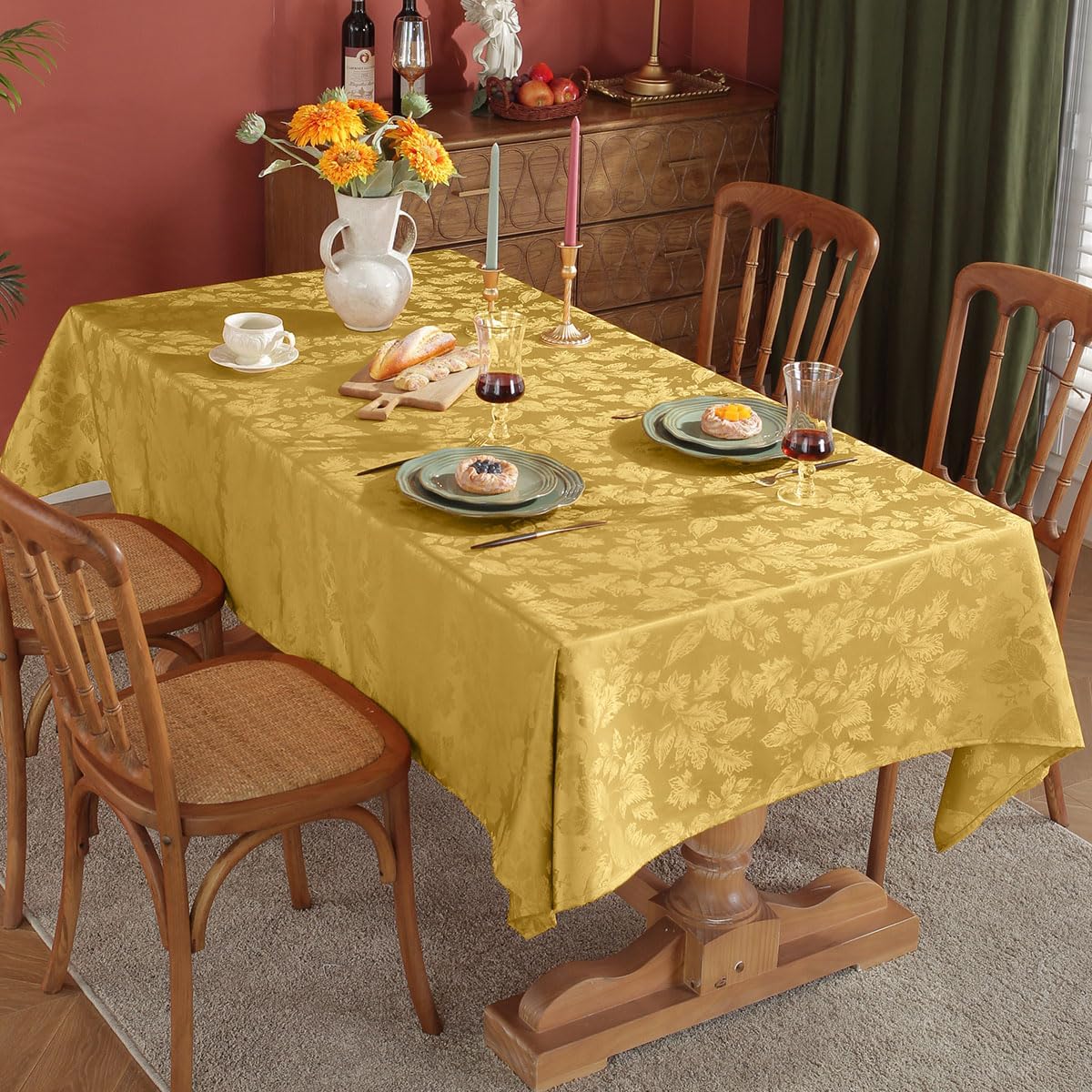 SASTYBALE Mantel rectangular de jacquard con hojas de arce a prueba de derrames, resistente a las arrugas, para otoño, cosecha, Acción de Gracias,