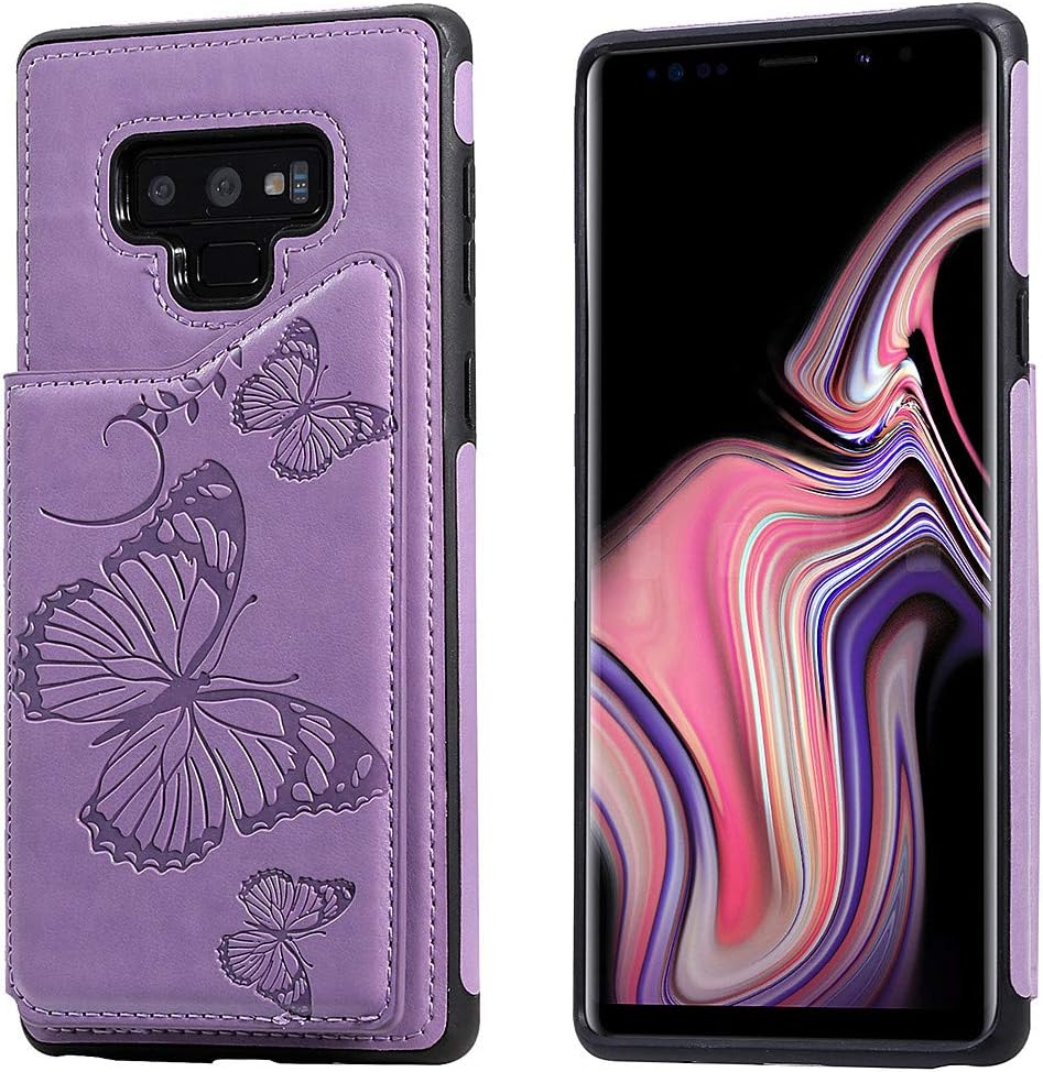 MEUPZZK Funda tipo cartera para Samsung Galaxy Note 9 con tarjetero y diseño de mariposa en relieve, función atril, ranuras para tarjetas, a prueba