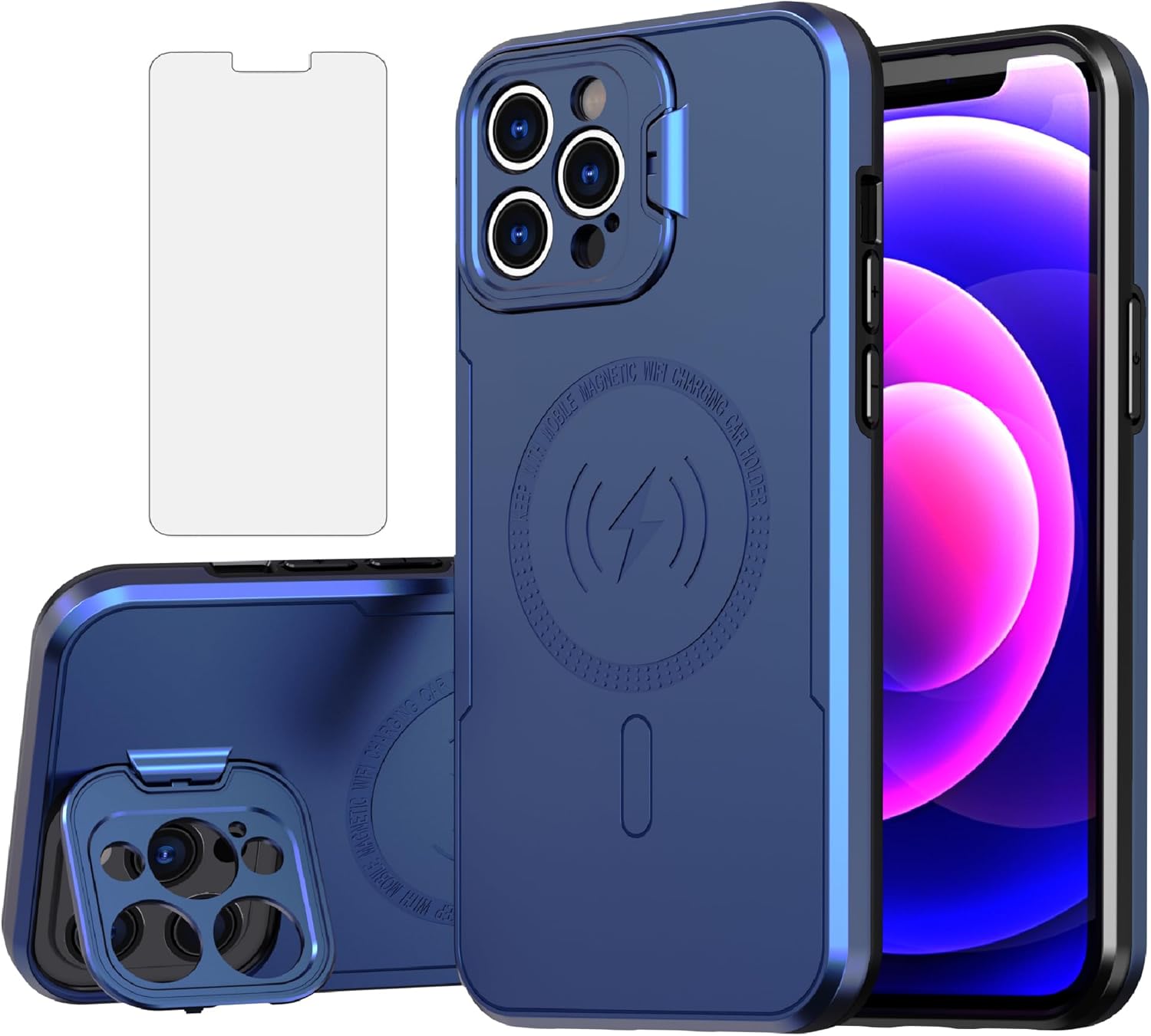 Asuwish Funda de teléfono para iPhone 12 Pro 6.1 con protector de pantalla de vidrio templado Magsafe y soporte delgado para celda dura, accesorios