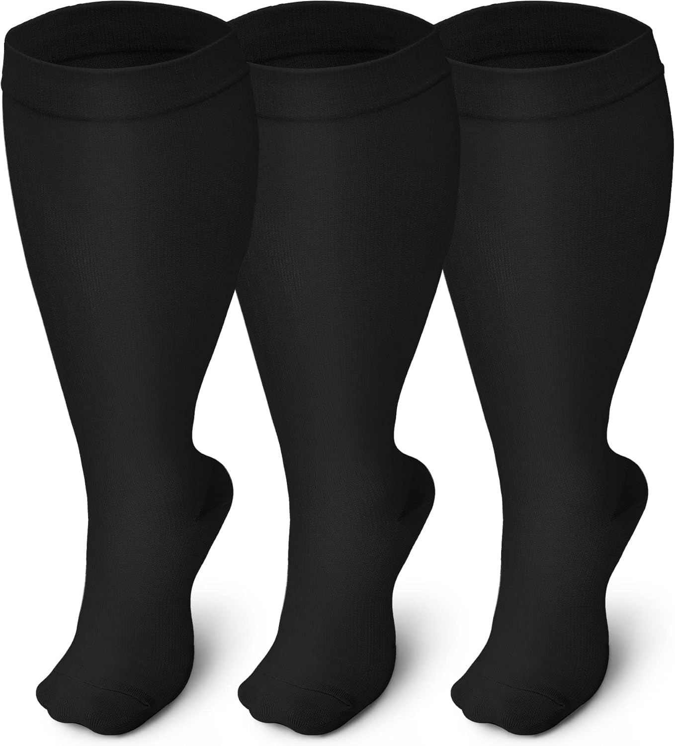 Iseasoo Calcetines de compresión de talla grande para hombres y mujeres, 3 pares de medias de compresión de pantorrilla ancha para circulación,