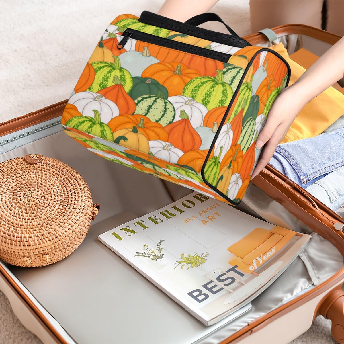 Thanksgiving Day Decor Theme Toiletry Bag for Women Travel Makeup Organizer with Hanging Hook Traveling Cosmetic Bags for Toiletries Accessories