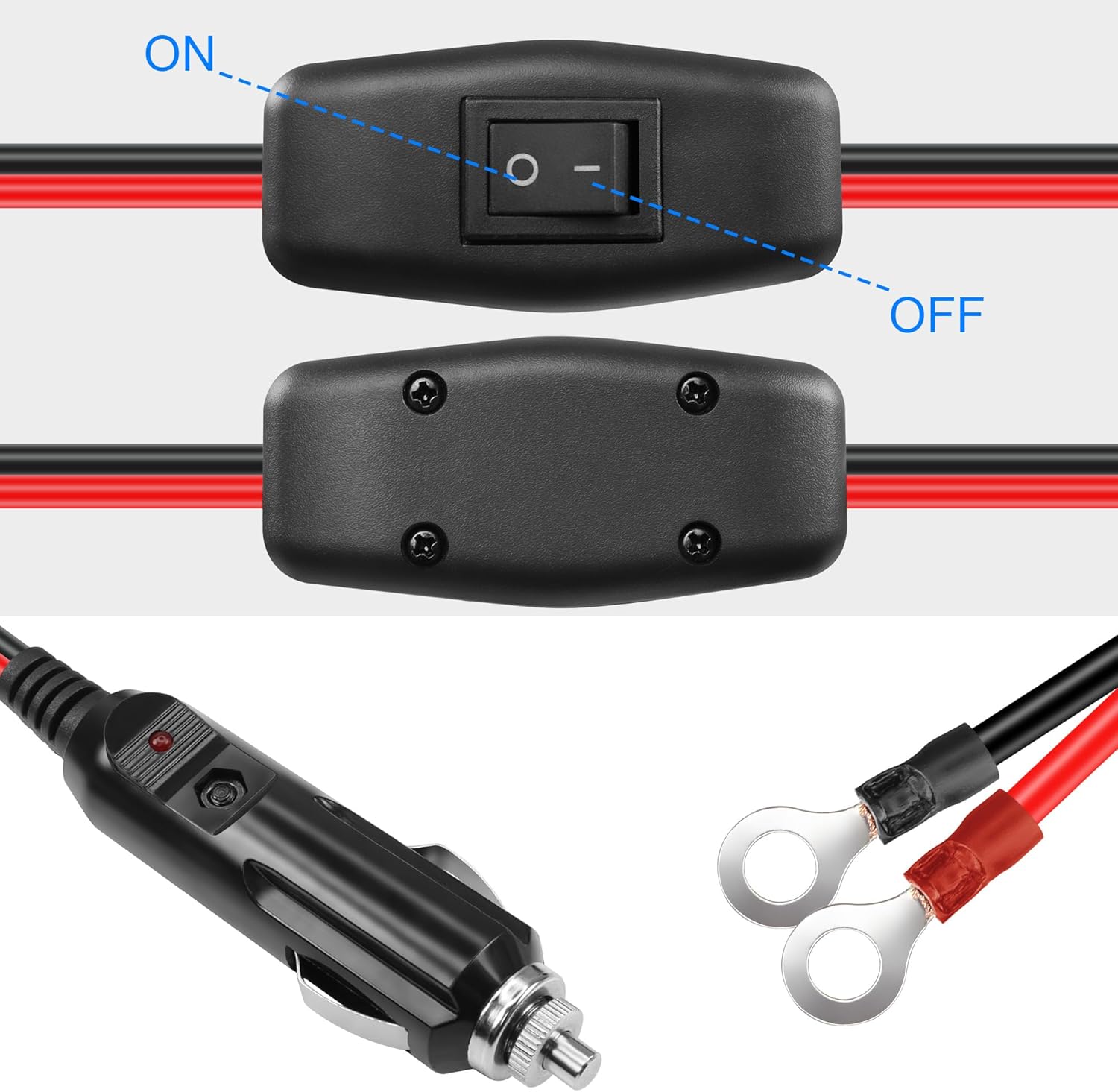 GELRHONR Encendedor de cigarrillos macho a terminal de anillo O con cable adaptador de interruptor de encendido y apagado, cable de extensión de