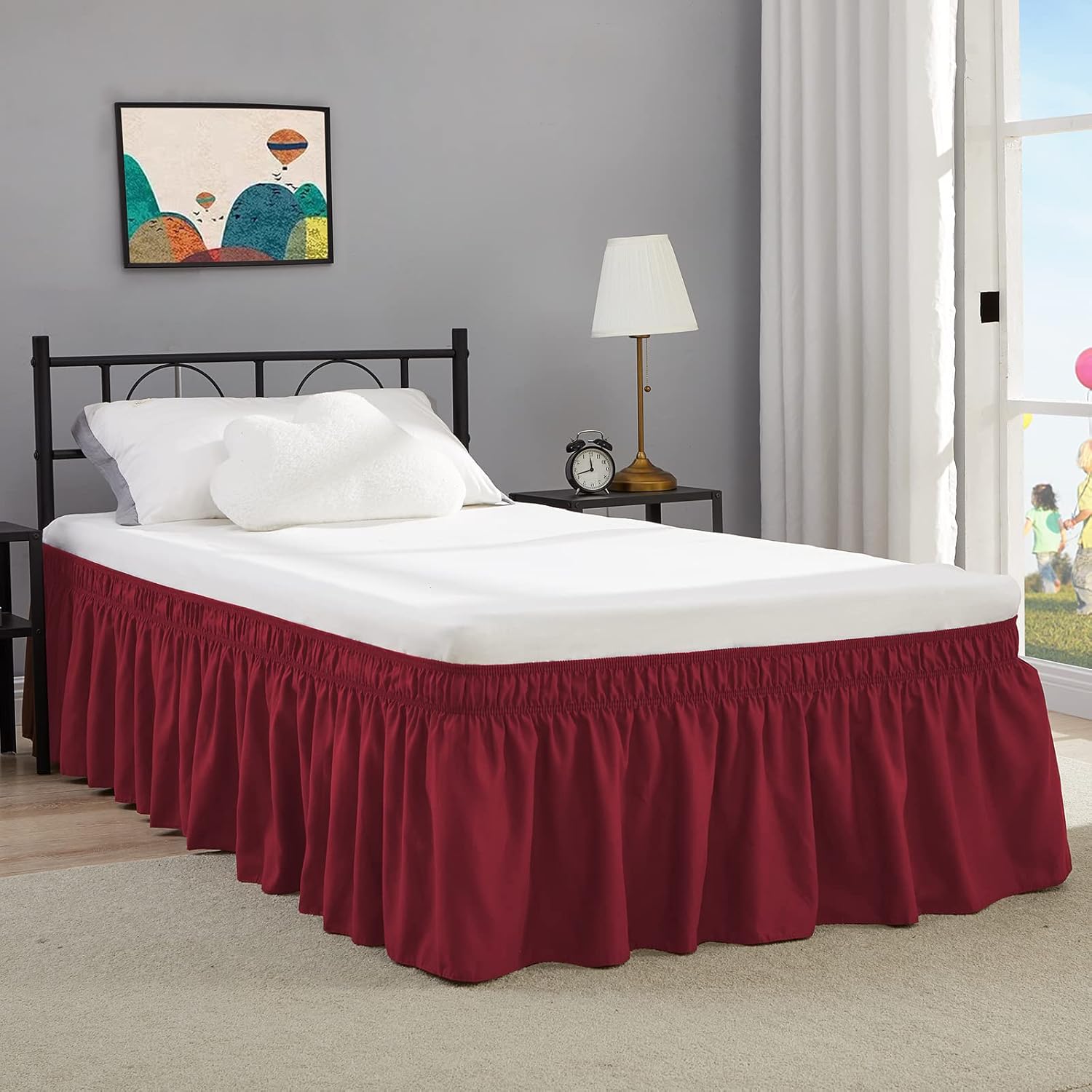RIMELA Faldas de cama envolventes con volantes elásticos para cama de tamaño individual con caída de 15 pulgadas, resistente a las arrugas y a la
