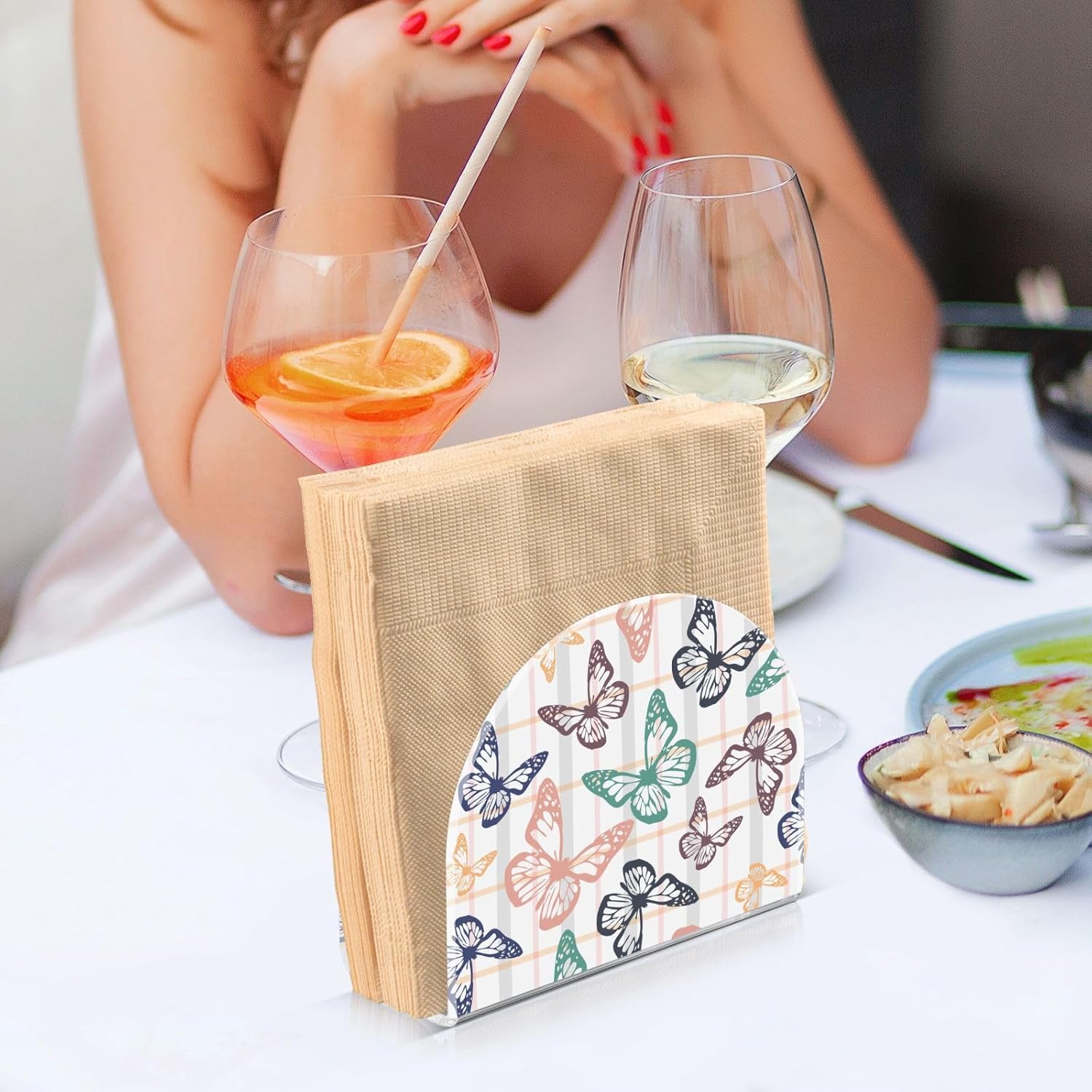 Servilletero de resorte de mariposas para mesa, dispensador de servilletas independiente para cocina, mesa de comedor, soporte dispensador de