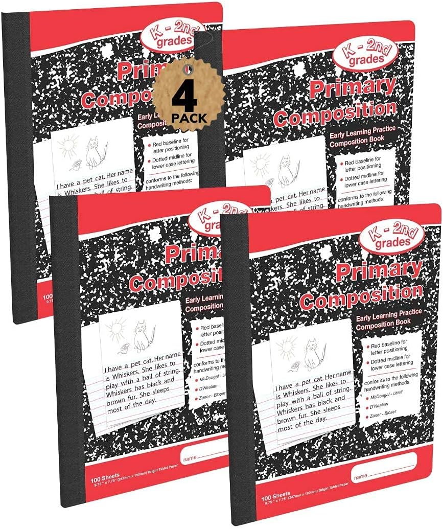1InTheOffice Cuaderno de composición primaria K-2, cuaderno de composición de jardín de infantes, 100 hojas, rojomármol, 7.5 x 9.75 pulgadas,